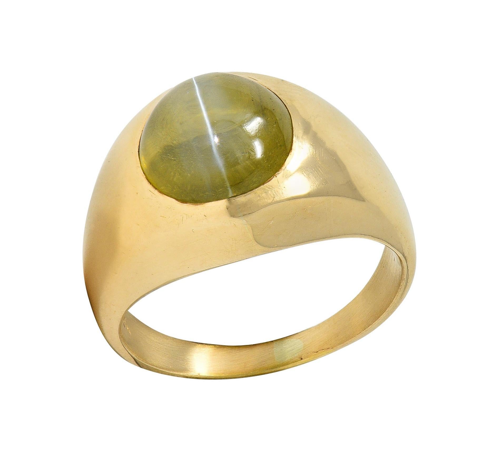1960 Natural Cat's Eye Chrysoberyl 14 Karat Yellow Gold Vintage Signet Ring GIA For Sale 5