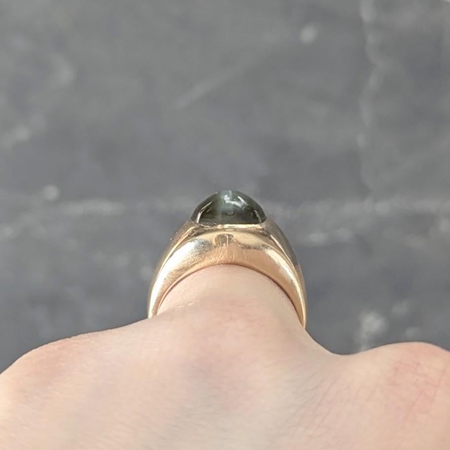 1960 Natural Cat's Eye Chrysoberyl 14 Karat Yellow Gold Vintage Signet Ring GIA For Sale 6