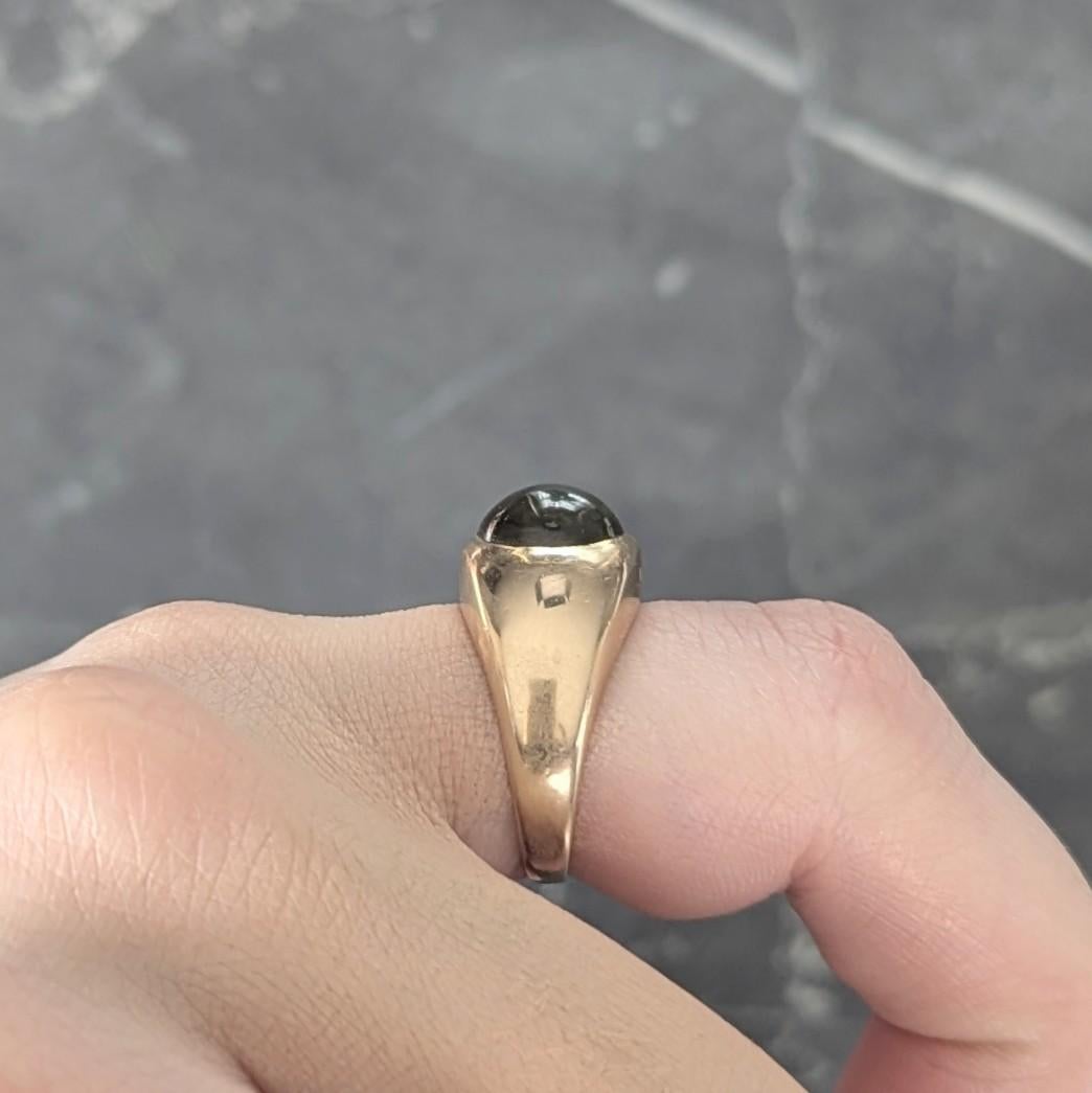 1960 Natural Cat's Eye Chrysoberyl 14 Karat Yellow Gold Vintage Signet Ring GIA For Sale 7