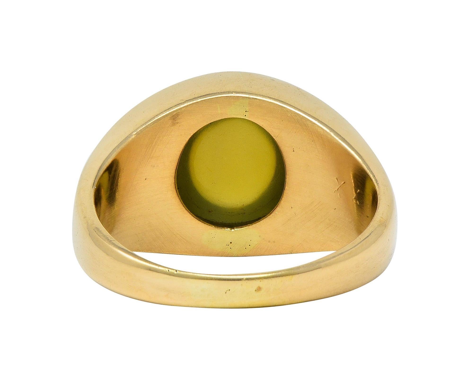 1960 Natural Cat's Eye Chrysoberyl 14 Karat Yellow Gold Vintage Signet Ring GIA In Excellent Condition For Sale In Philadelphia, PA