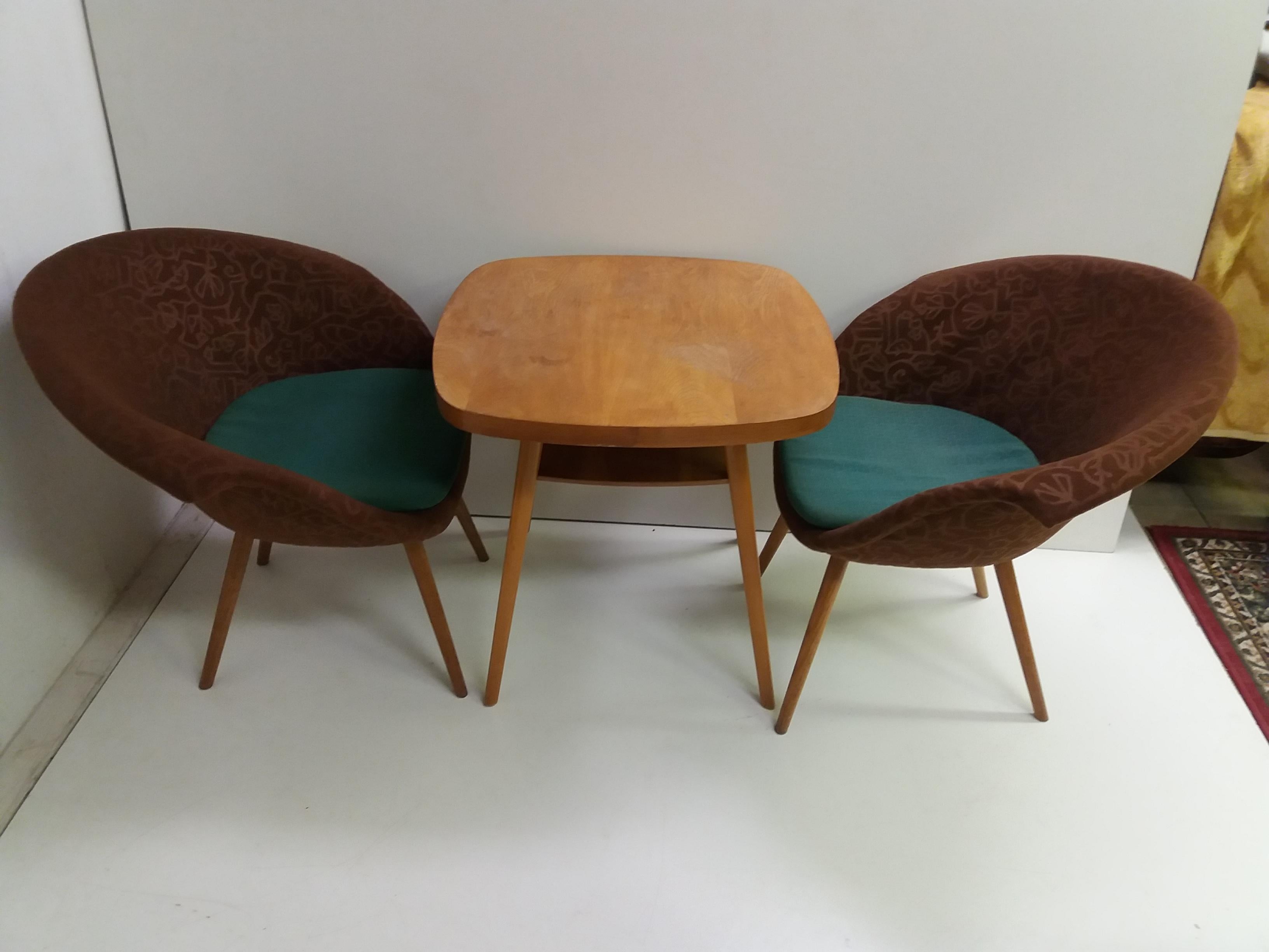 Mid-Century Modern 1960 Navratil Armchair and Coffee Table, Czechoslovakia For Sale