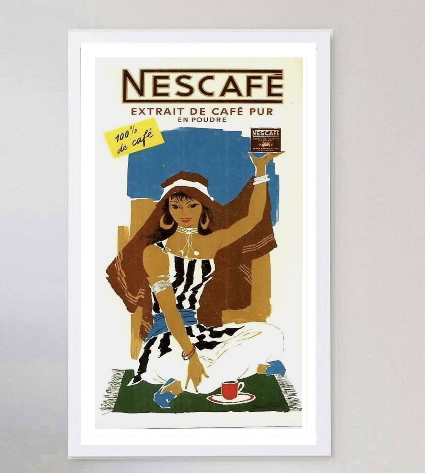 Suisse Nescafe - Pure Coffee Extract - Affiche originale vintage de 1960 en vente
