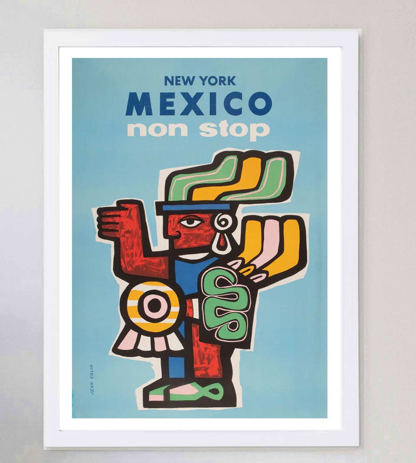 1960 New York, Mexico Non Stop Original Vintage Poster In Good Condition For Sale In Winchester, GB
