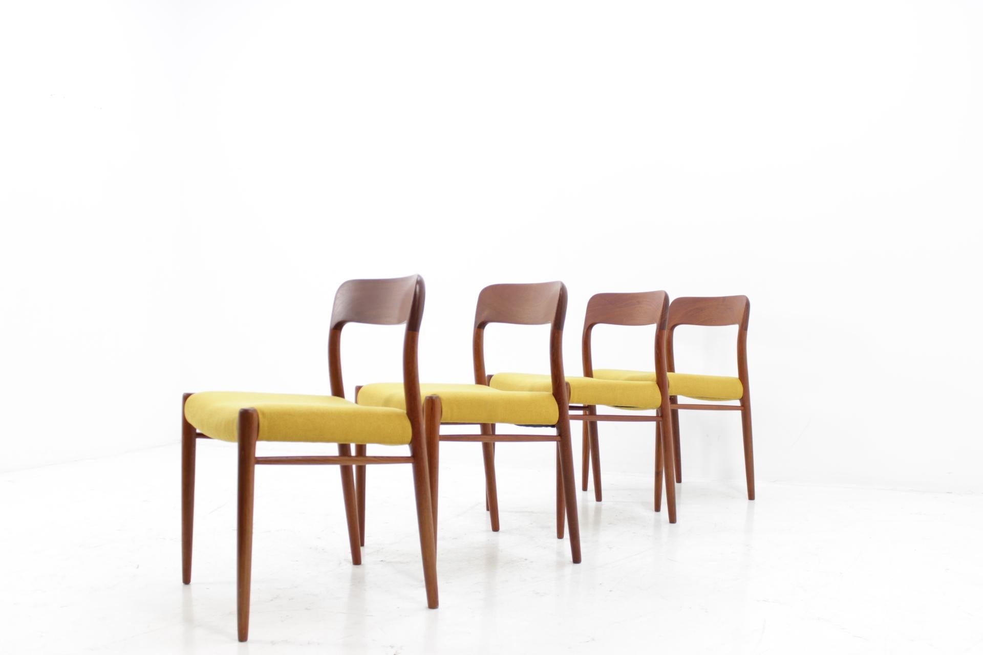 The frame of each one is made from solid teak wood. Newly upholstered. Carefully refurbished.