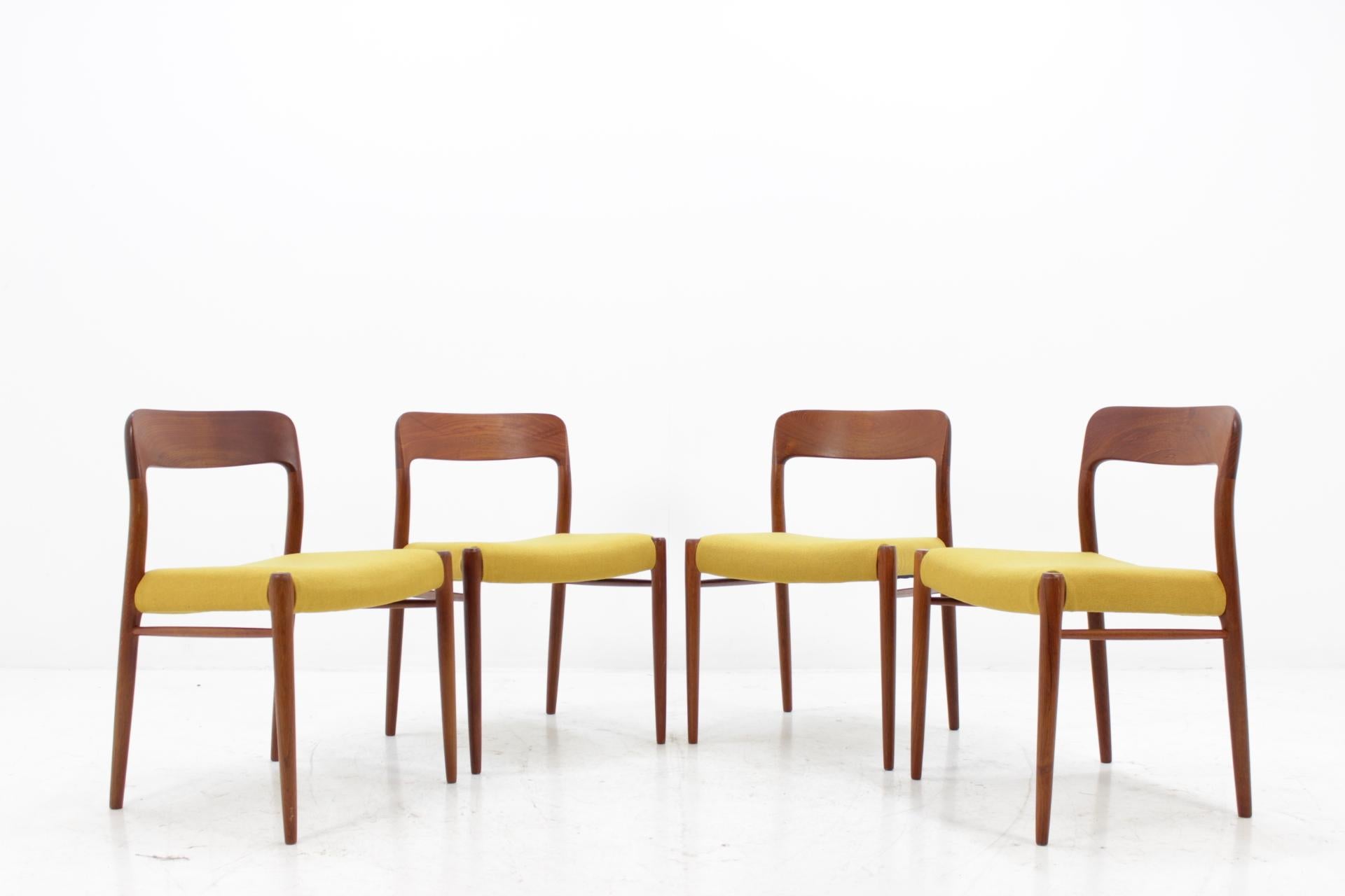 Mid-Century Modern 1960 Niels O. Møller Model 75 Chairs in Teak for J.L. Møllers, Set of Four