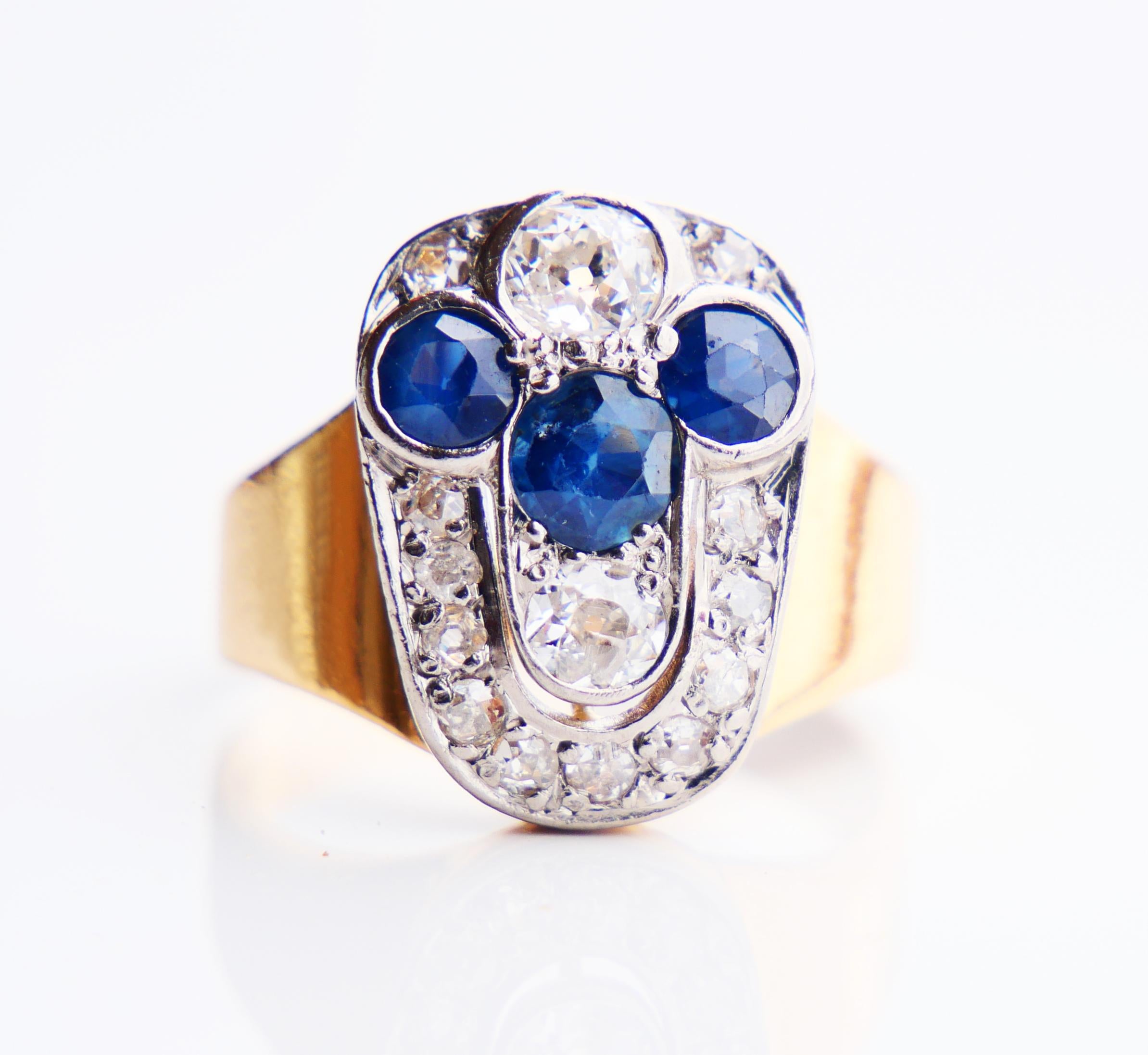 1960 Nordic Ring 1.5 ctw Sapphires 1.1 ct Diamonds solid 18K Gold ØUS5.75/ 7.7gr 7