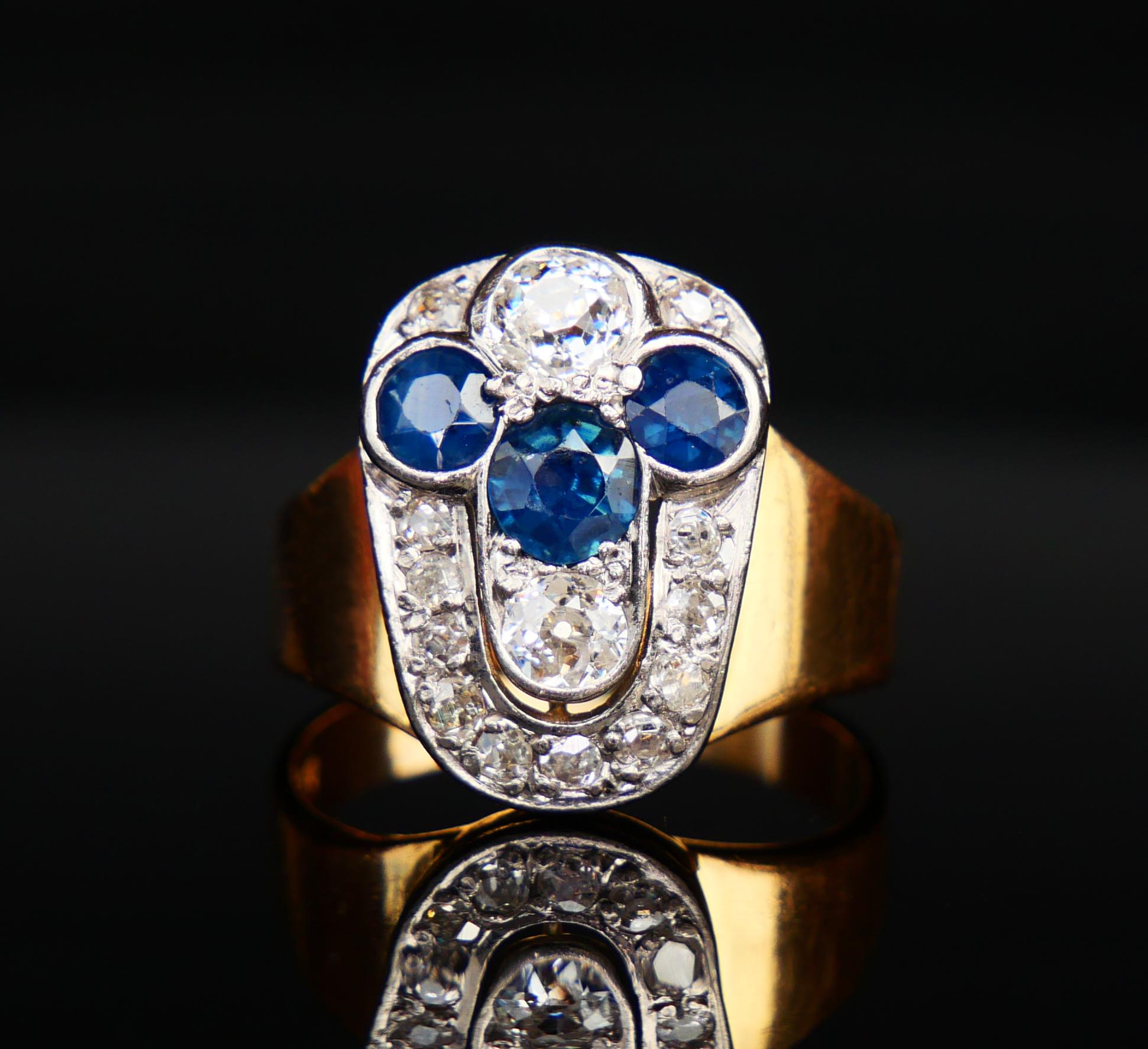 Retro 1960 Nordic Ring 1.5 ctw Sapphires 1.1 ct Diamonds solid 18K Gold ØUS5.75/ 7.7gr