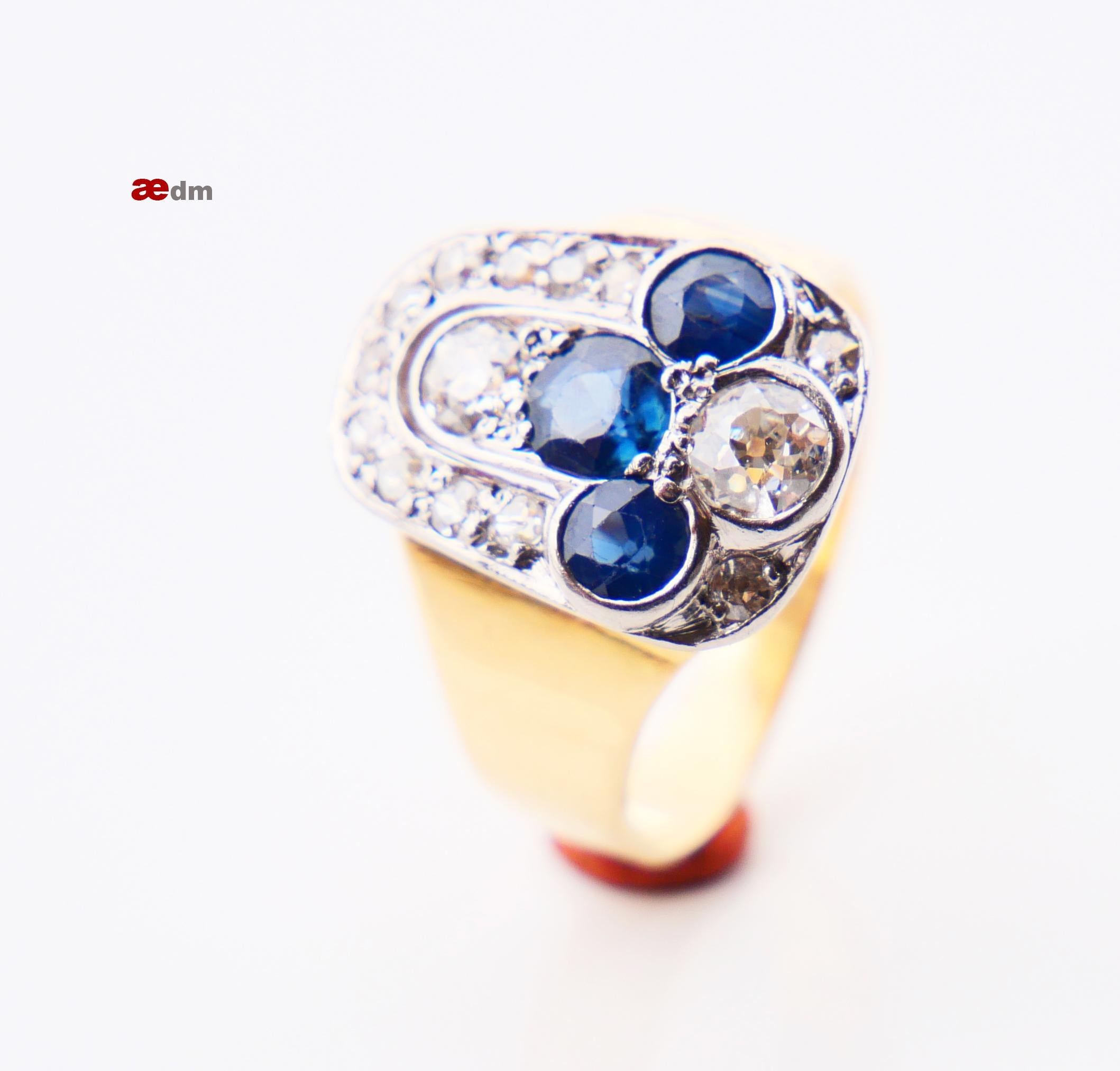 1960 Nordic Ring 1.5 ctw Sapphires 1.1 ct Diamonds solid 18K Gold ØUS5.75/ 7.7gr 1