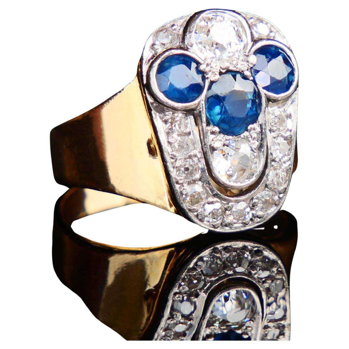1960 Nordic Ring 1.5 ctw Sapphires 1.1 ct Diamonds solid 18K Gold ØUS5.75/ 7.7gr