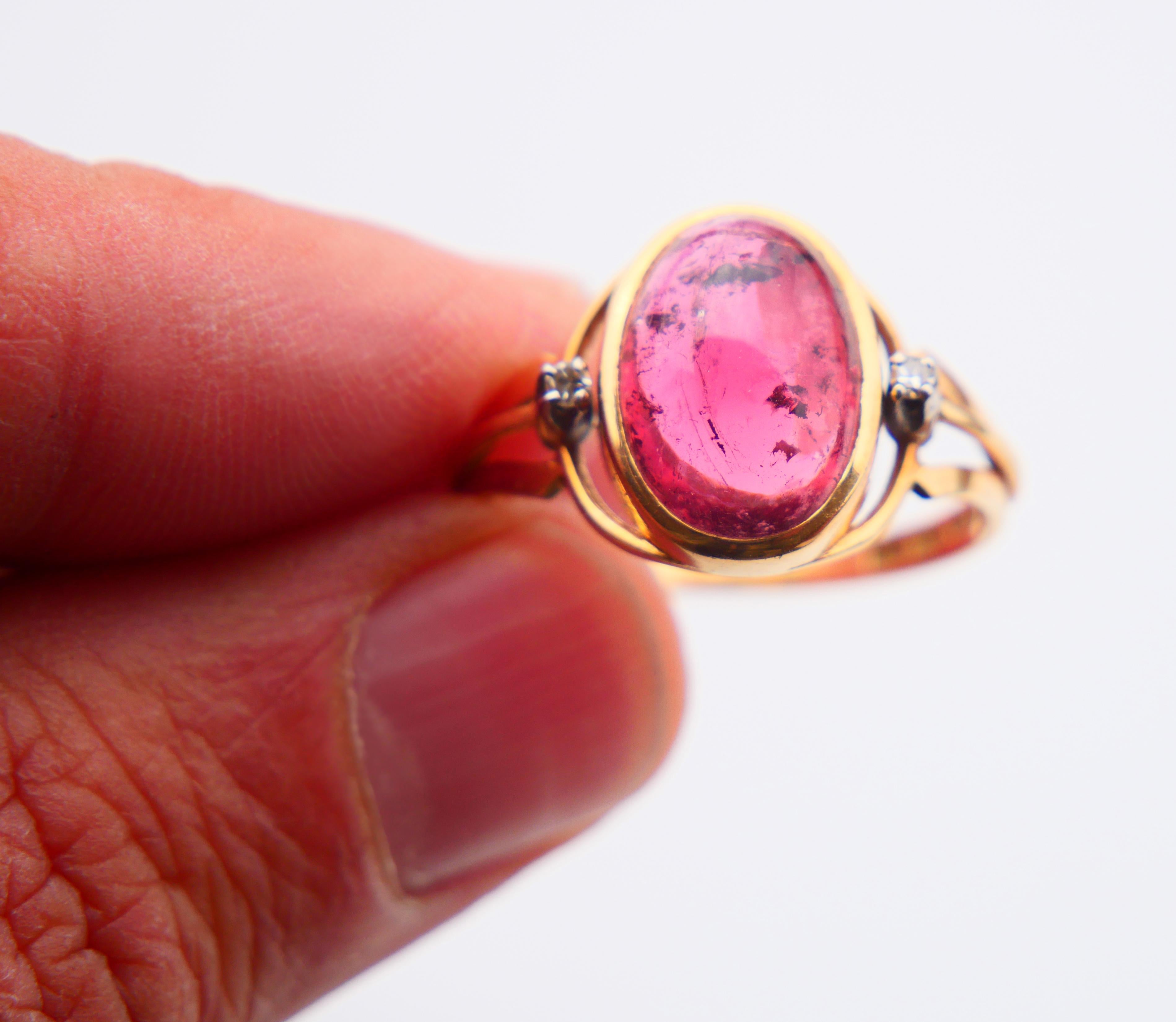 1960 Nordic Ring 7ct. Rubellite Diamonds solid 18K Gold Ø10.75 US/ 5gr For Sale 7