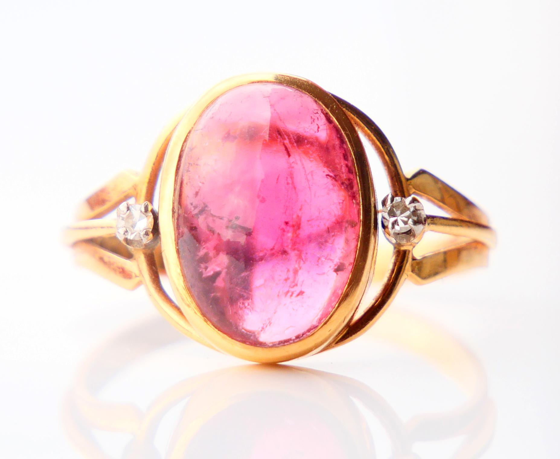 1960 Nordic Ring 7ct. Rubellite Diamonds solid 18K Gold Ø10.75 US/ 5gr For Sale 2