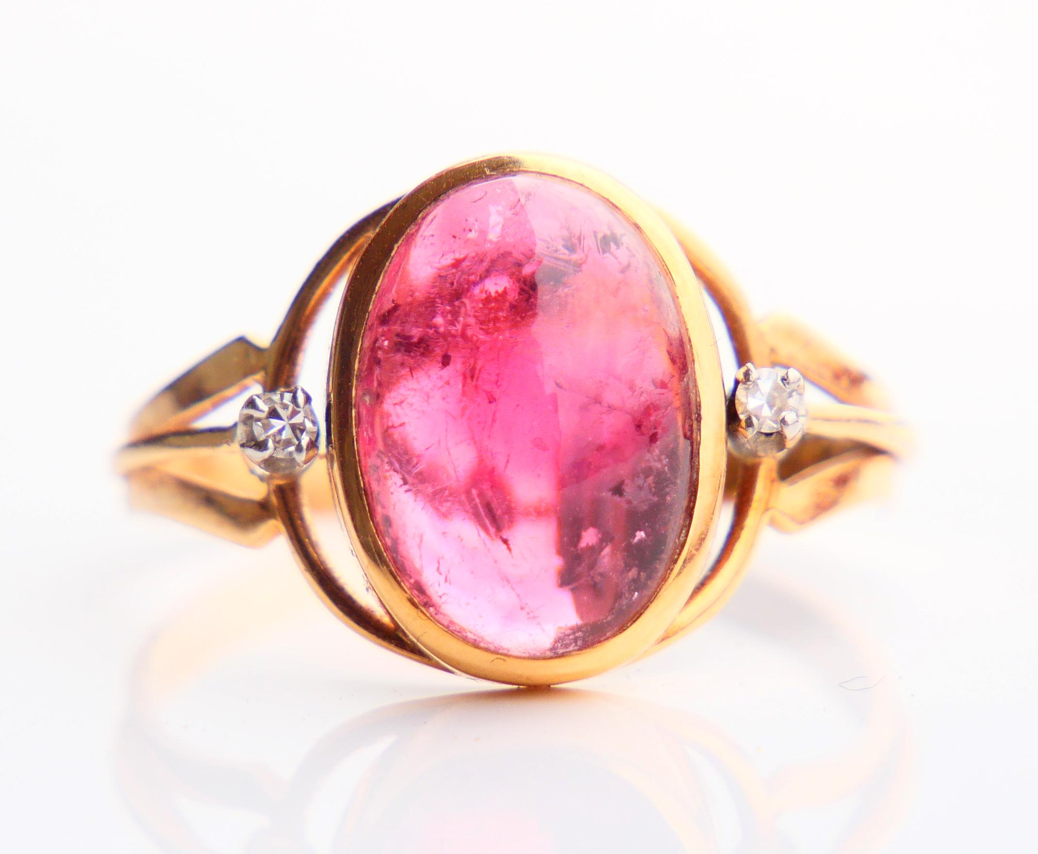 1960 Nordic Ring 7ct. Rubellite Diamonds solid 18K Gold Ø10.75 US/ 5gr For Sale 3