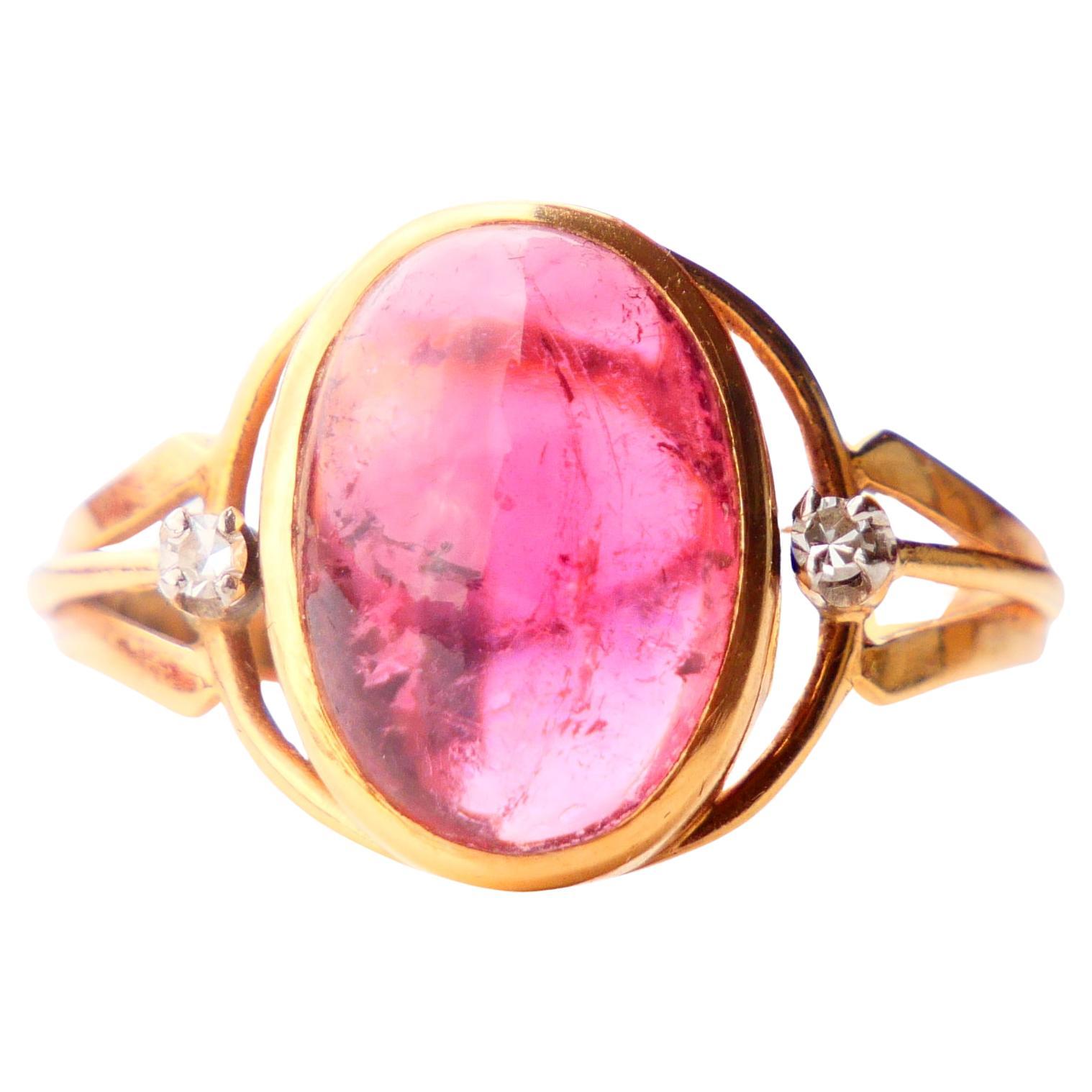 1960 Nordic Ring 7ct. Rubellite Diamonds solid 18K Gold Ø10.75 US/ 5gr For Sale