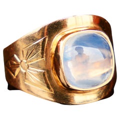 Vintage 1960 Nordic Ring Moonstone 18K Gold Ø US 4.75 /4.1gr.