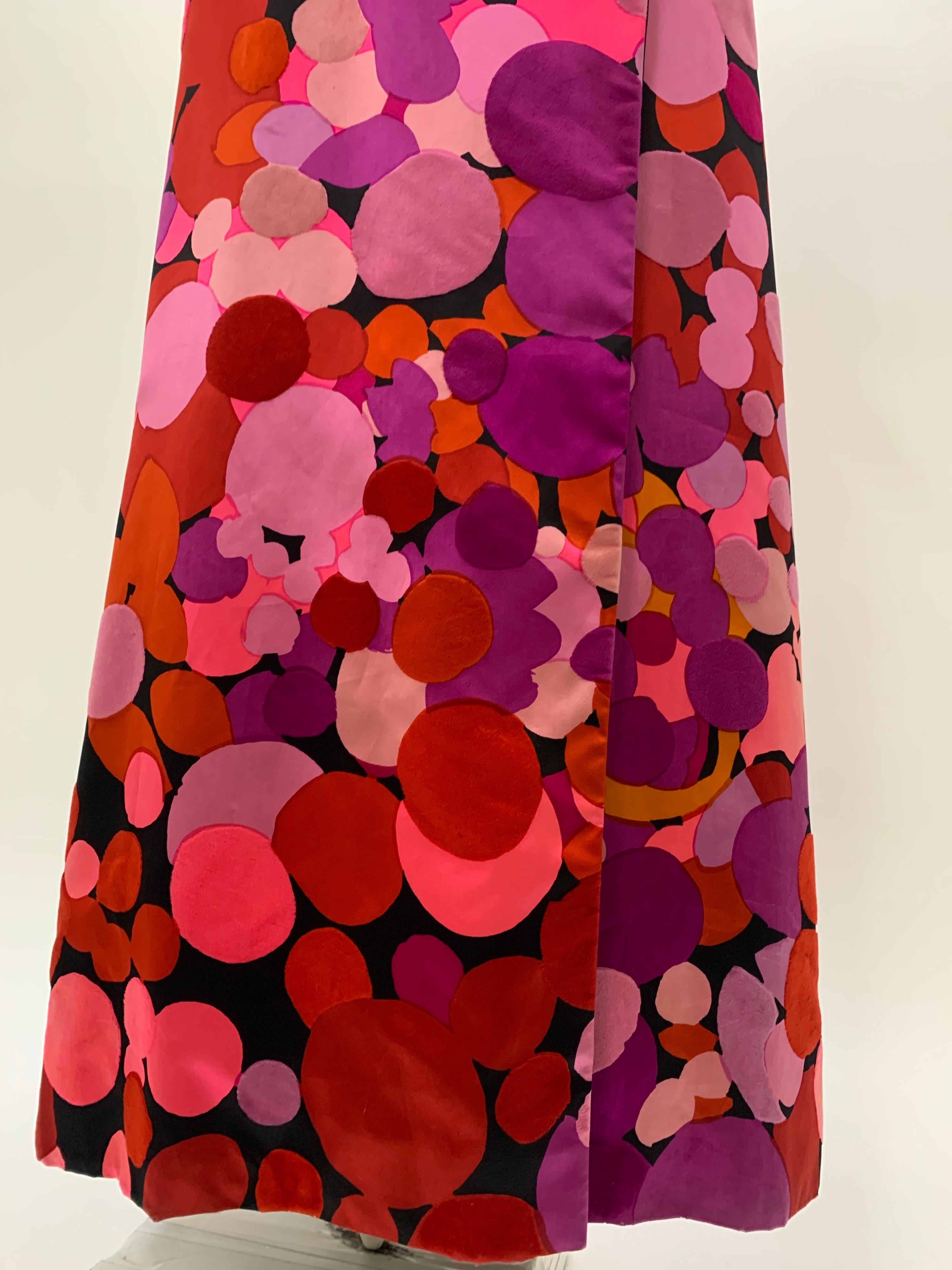 Red 1960 Norman Norell Silk Satin Abstract Polka Dot Maxi Opera Coat  For Sale
