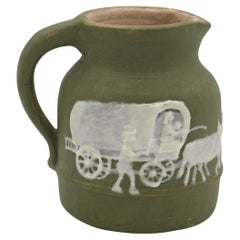 1960 North Carolina Cameo Decorated Small Pottery Pitcher by Walter Stephen