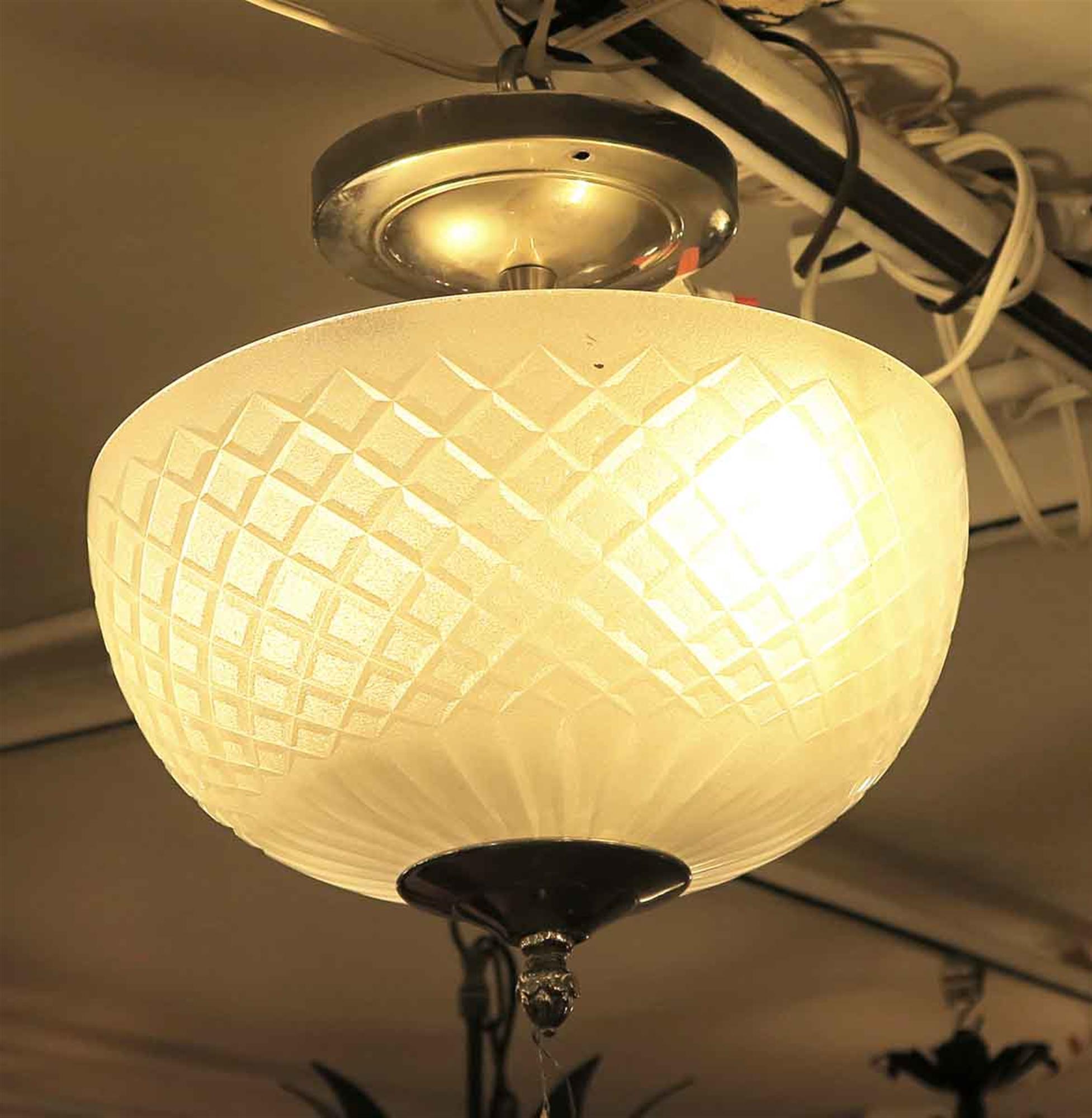 Waldorf Astoria Hotel Cut Crystal Semi Flush Light Qty Available Frosted Hue In Good Condition For Sale In New York, NY