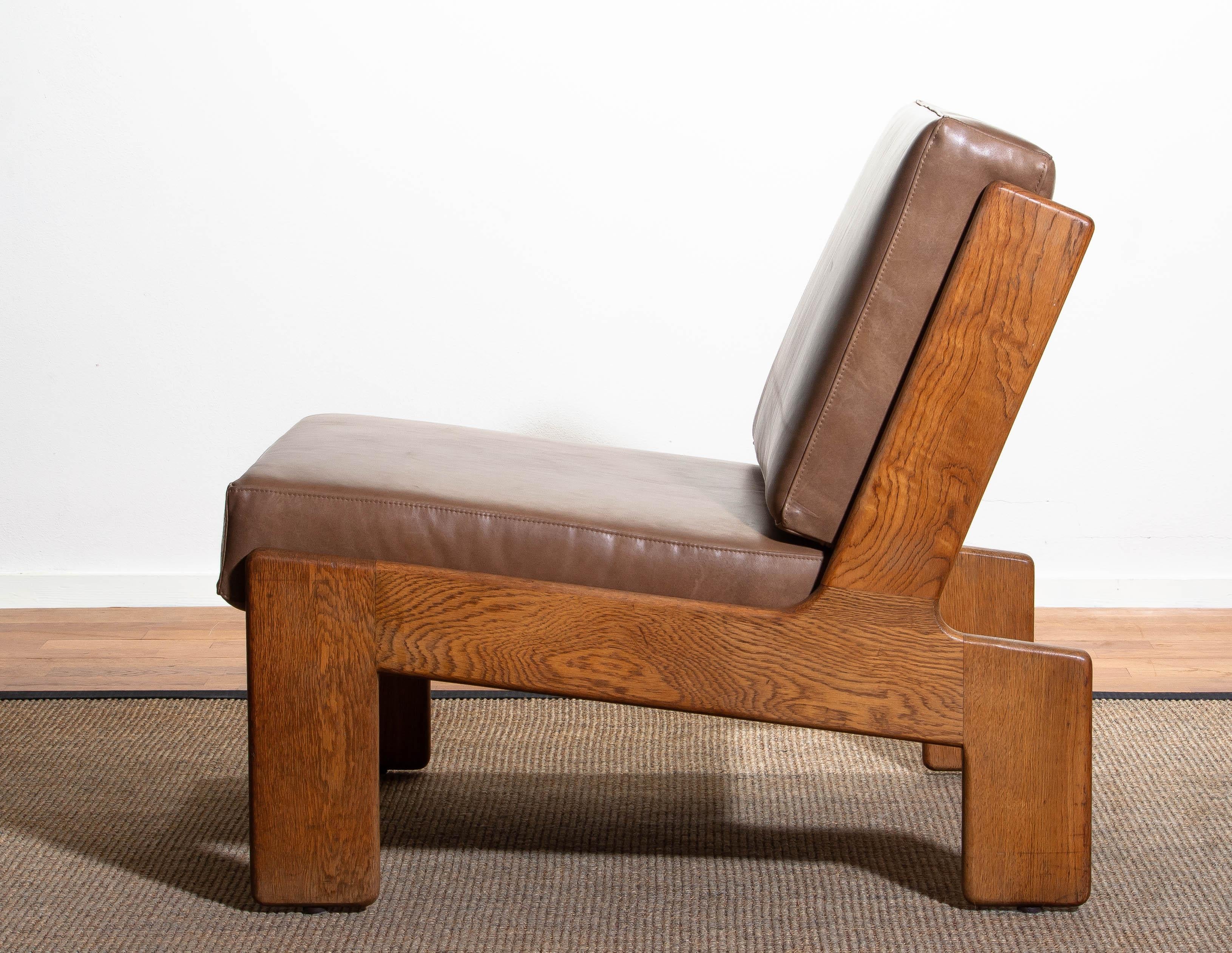 Finnish 1960, Oak and Leather Cubist Lounge Chair by Esko Pajamies for Asko Finland