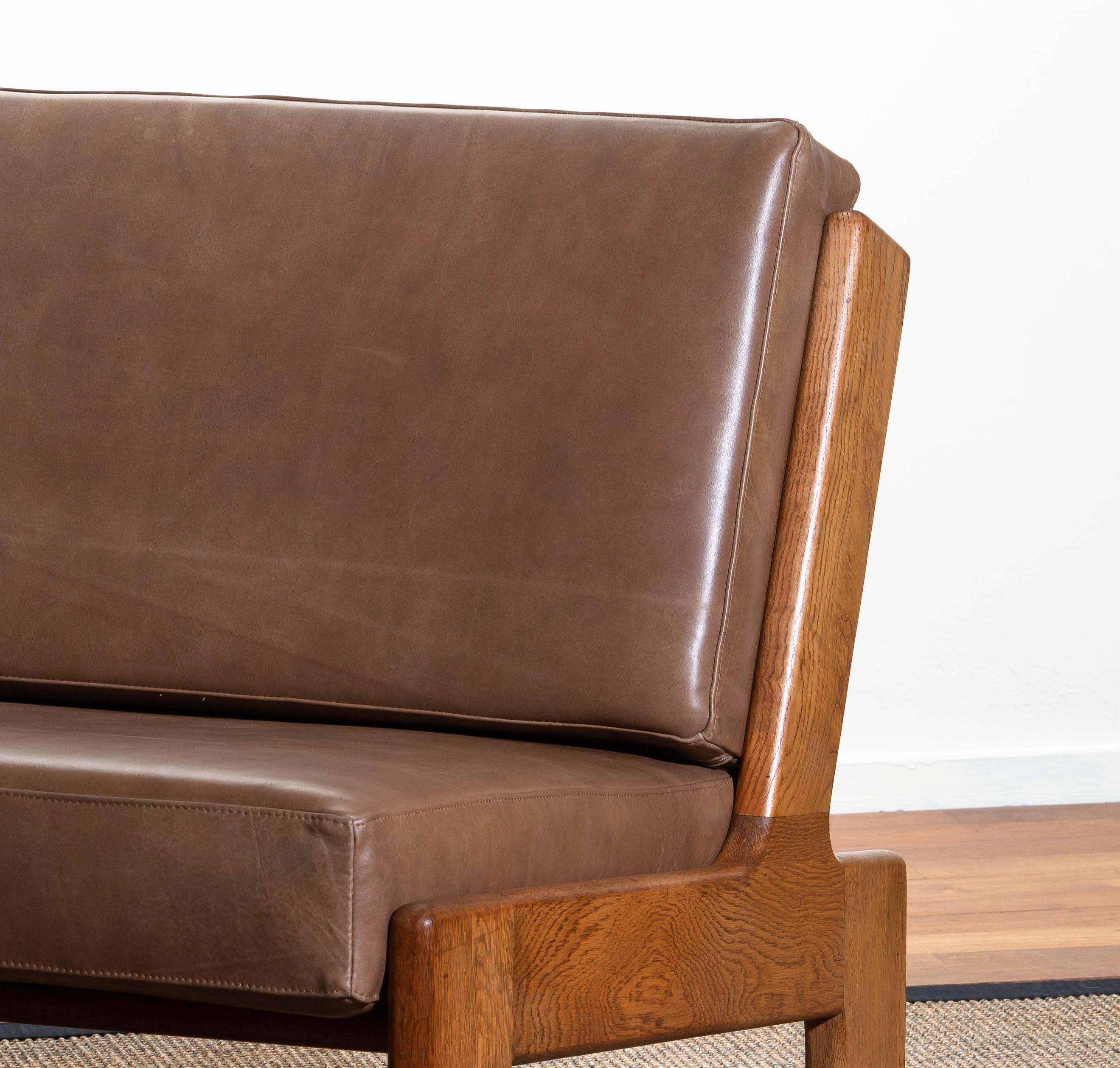 Mid-20th Century 1960, Oak and Leather Cubist Lounge Chair by Esko Pajamies for Asko Finland