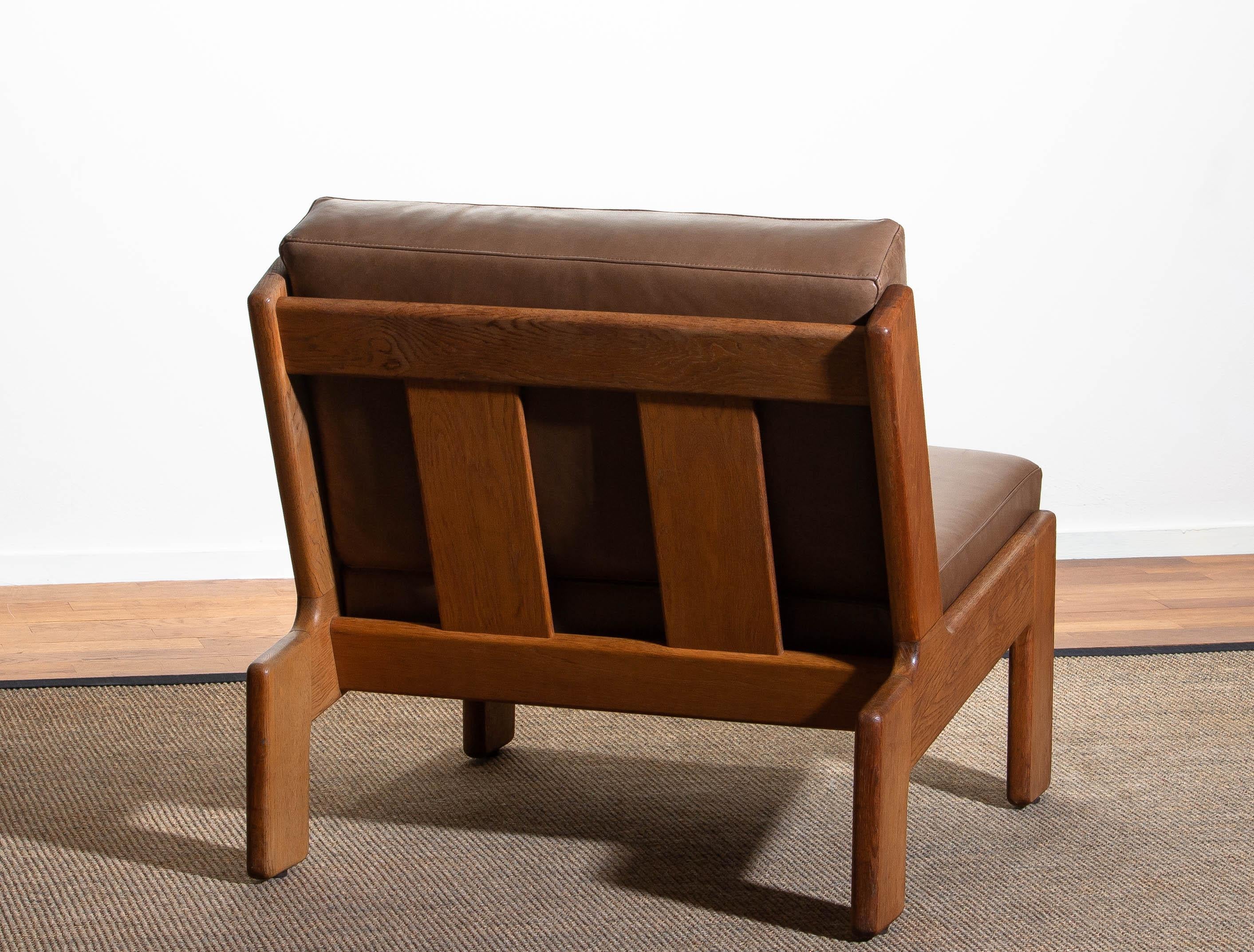 1960, Oak and Leather Cubist Lounge Chair by Esko Pajamies for Asko Finland 3