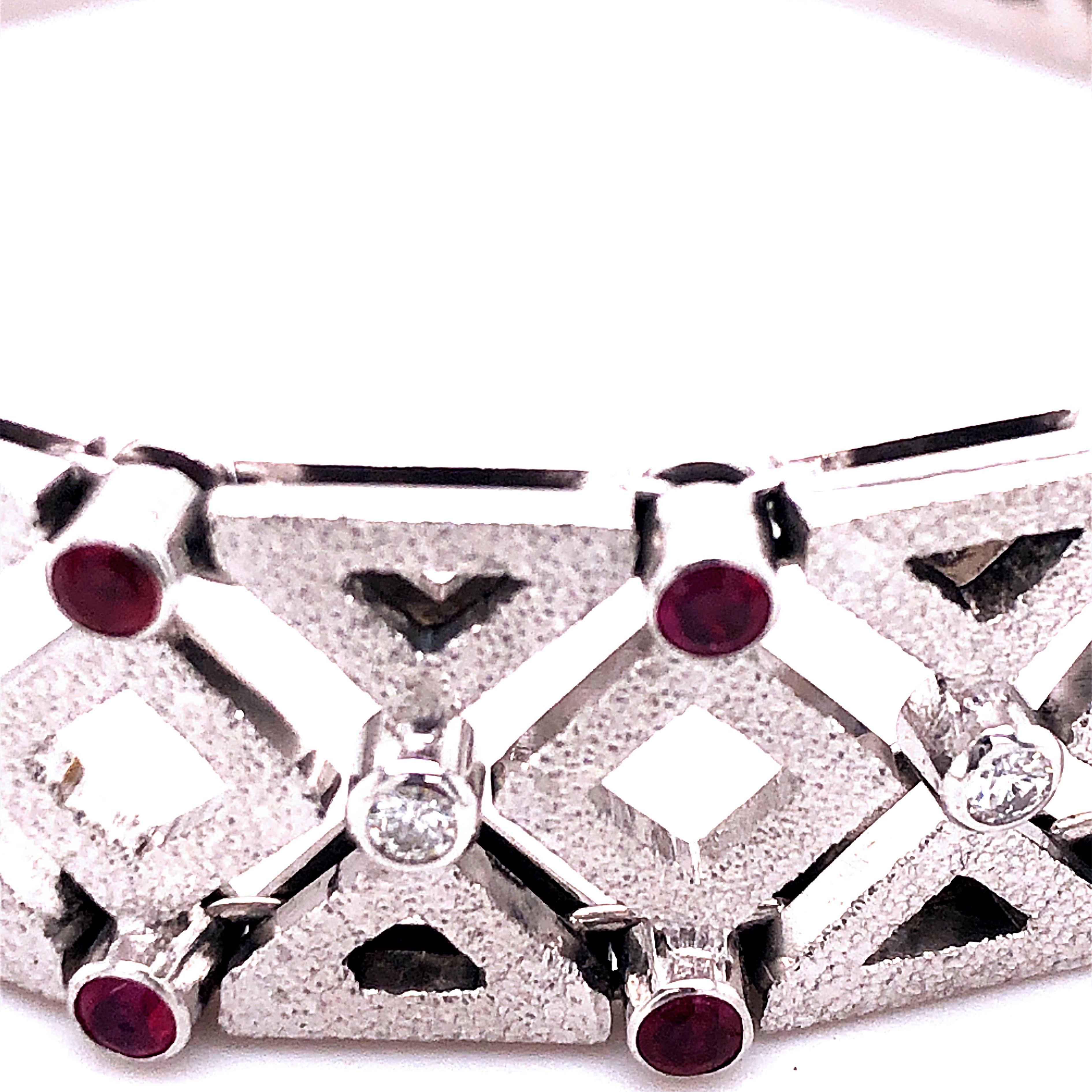 Modern 1960 One-of-a-Kind Ruby White Diamond White Gold Solid Handcrafted Bracelet For Sale