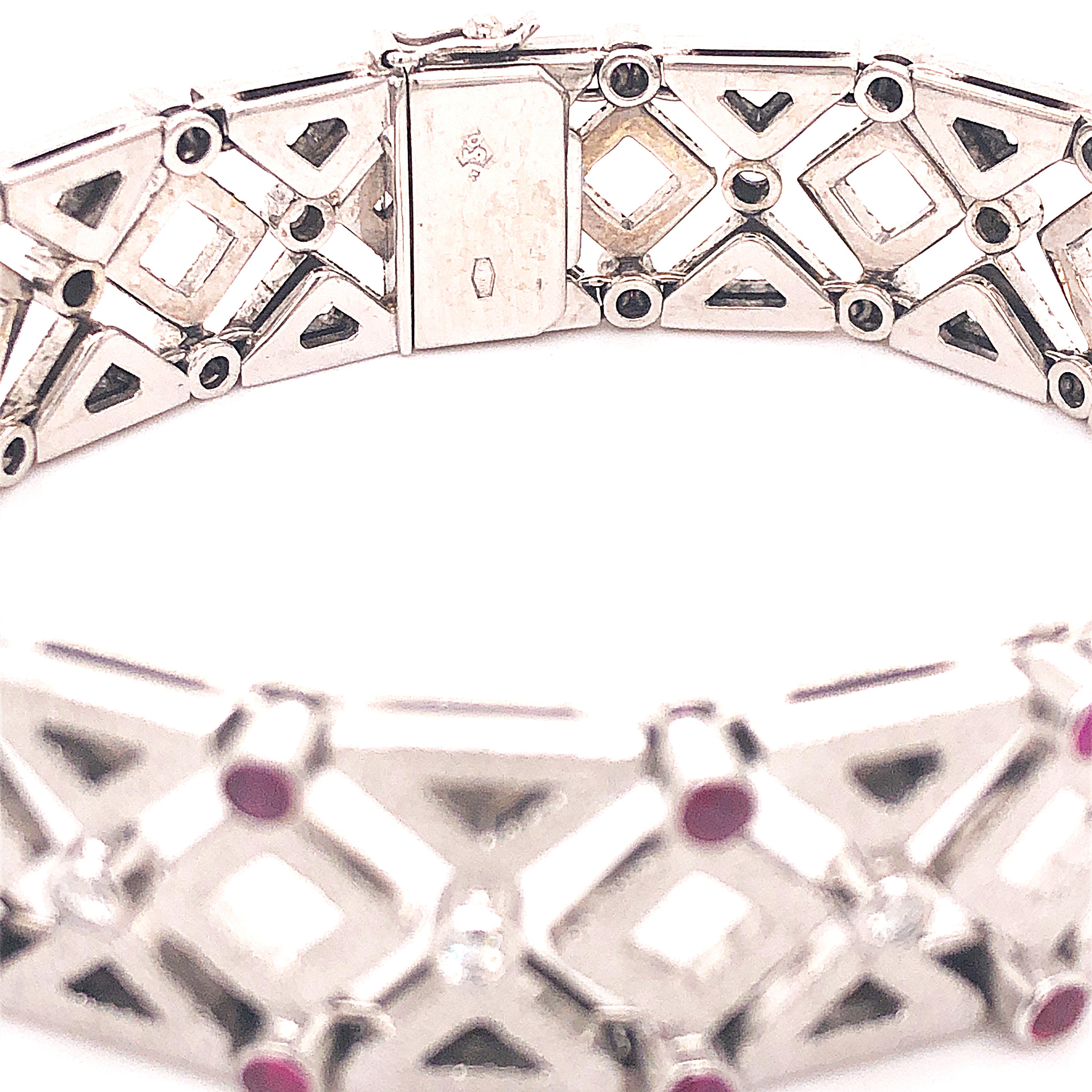1960 One-of-a-Kind Ruby White Diamond White Gold Solid Handcrafted Bracelet In New Condition For Sale In Valenza, IT