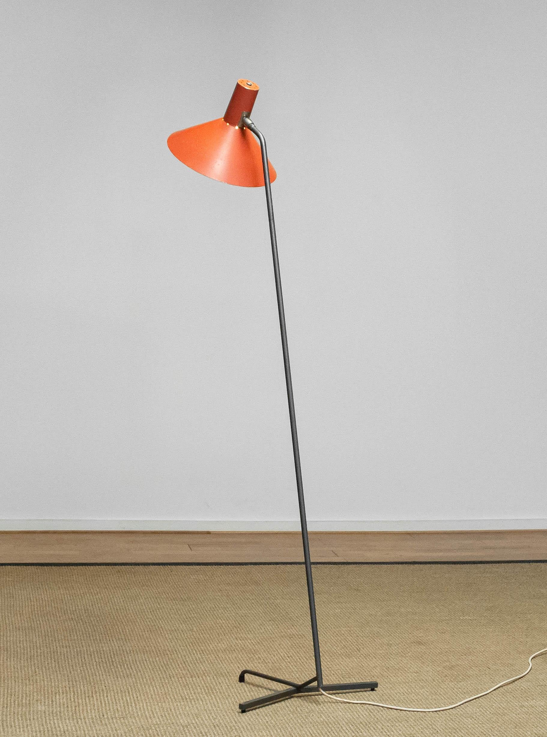 Aluminum 1960 Orange Dutch Grasshopper Floor Lamp By JJM Hoogervorst For Anvia  For Sale