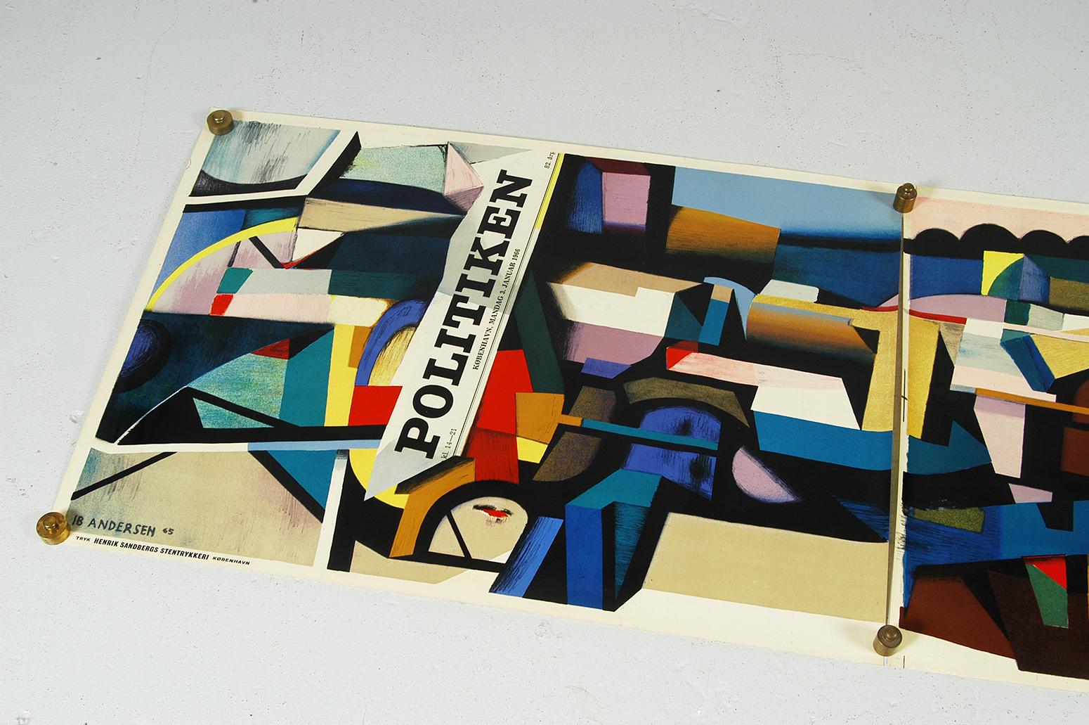 1960 Original Danish Abstract Poster Politiken by Ib Andersen Lithograph Diptych 1