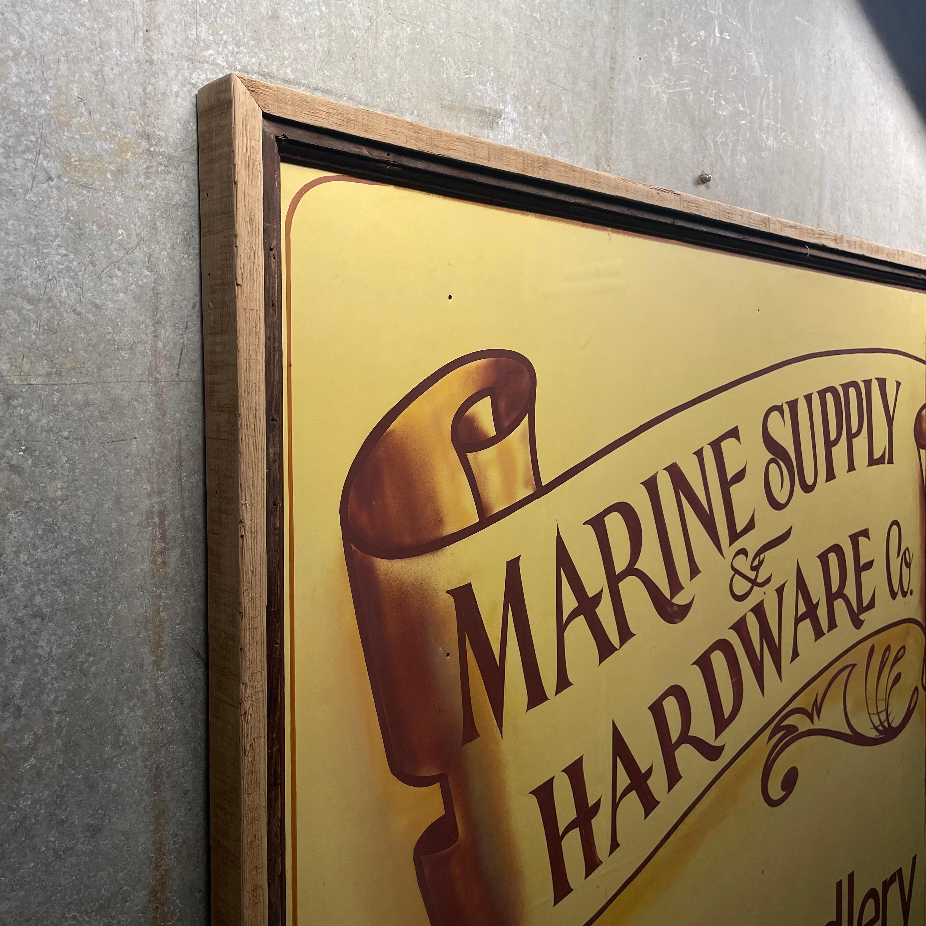 letrero original de 1960 pintado a mano de suministros marinos en Bueno Estado en Surrey, BC