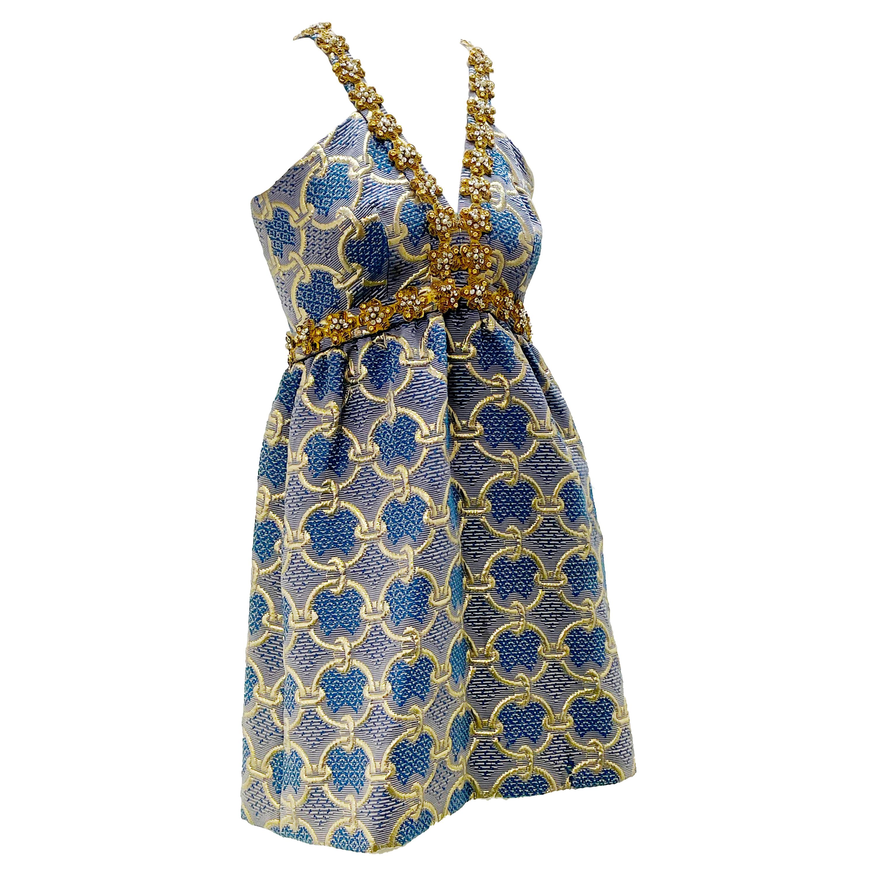 1960 Oscar De La Renta Brocade Minidress w/ Heavy Gold Braidwork & Rhinestones