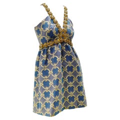 1960 Oscar De La Renta Brocade Minidress w/ Heavy Gold Braidwork & Rhinestones