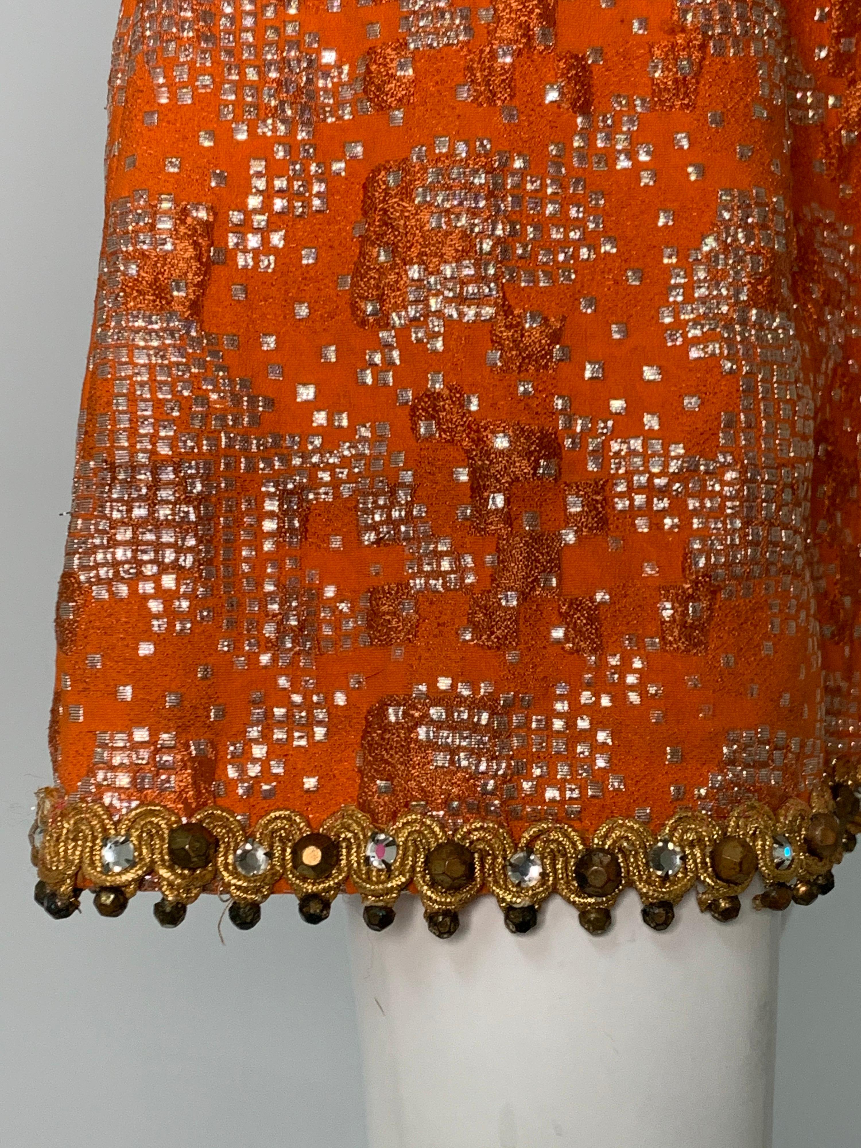 1960 Oscar DeLaRenta Tangerine Silk Brocade Cocktail Dress Ensemble W/Mink Trim  For Sale 8