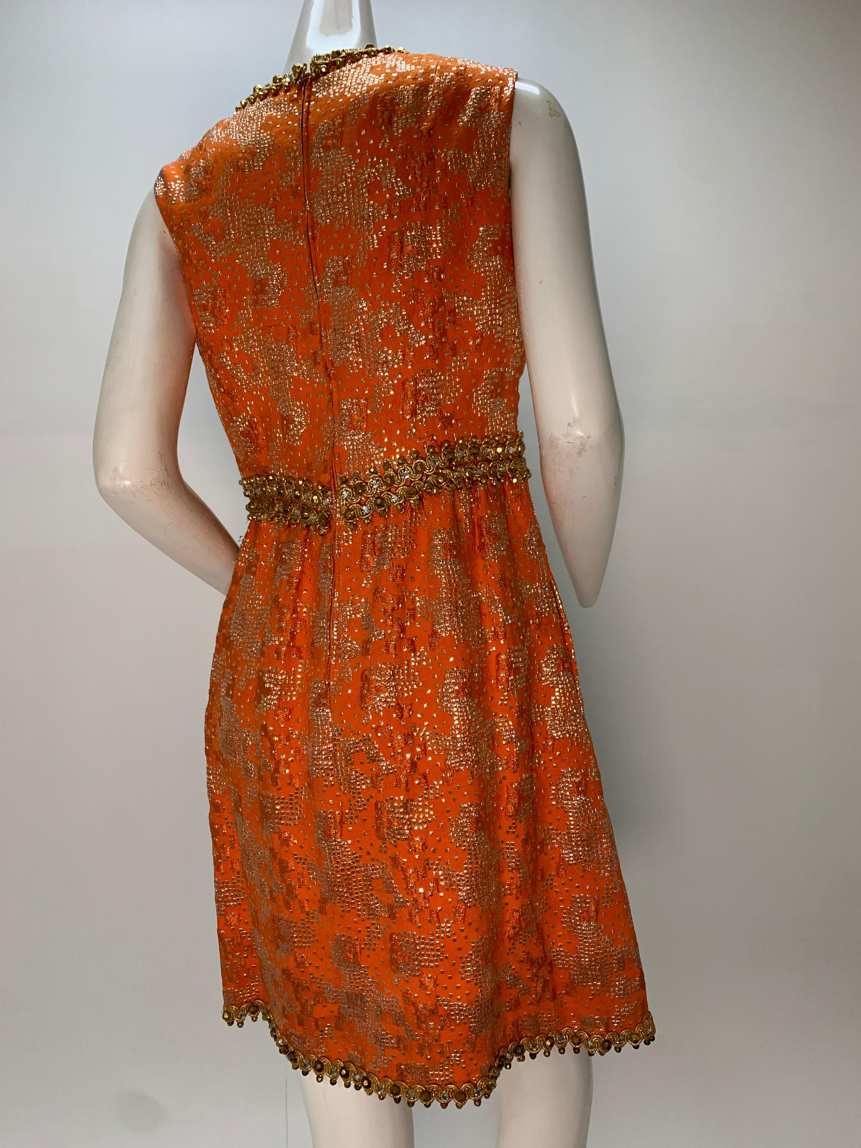 1960 Oscar DeLaRenta Tangerine Silk Brocade Cocktail Dress Ensemble W/Mink Trim  For Sale 12