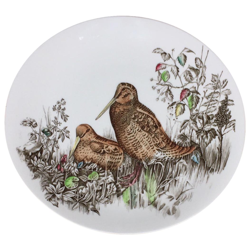 1960 Oval Porcelain English Plate by Johnson Brothers Woodcock Hand Painted For Sale
