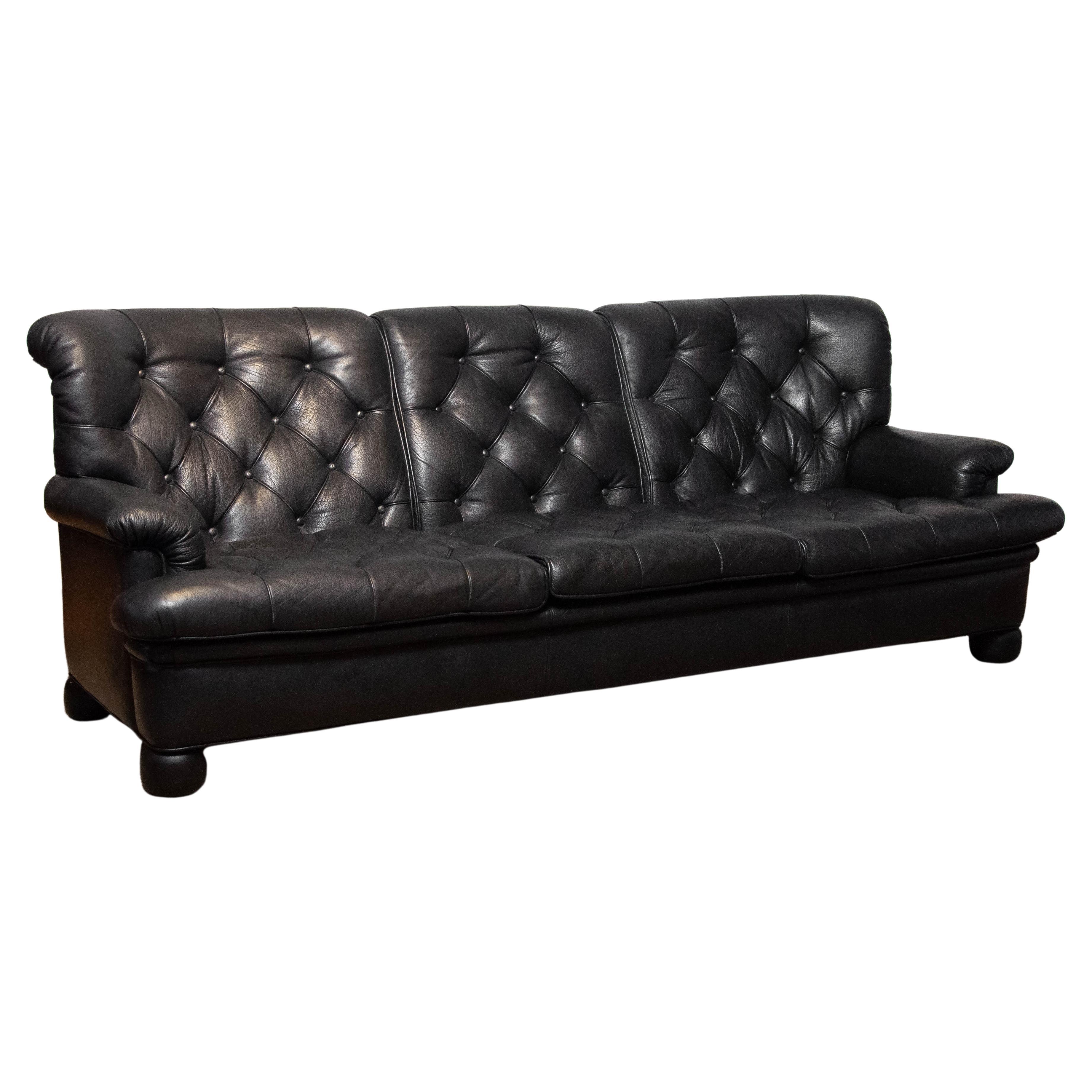 1960 Padded Black Leather Model 'Jupiter' Sofa By Arne Norell Sweden