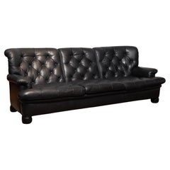 Vintage 1960 Padded Black Leather Model 'Jupiter' Sofa By Arne Norell Sweden