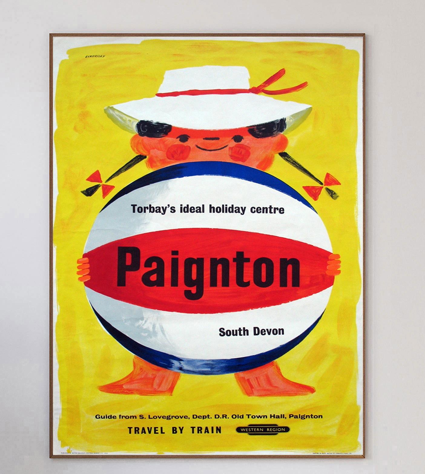 Cette affiche très ludique a été créée en 1960 pour les chemins de fer britanniques, afin de promouvoir leurs lignes vers Paignton, dans le Devon, en Angleterre. Intitulée 