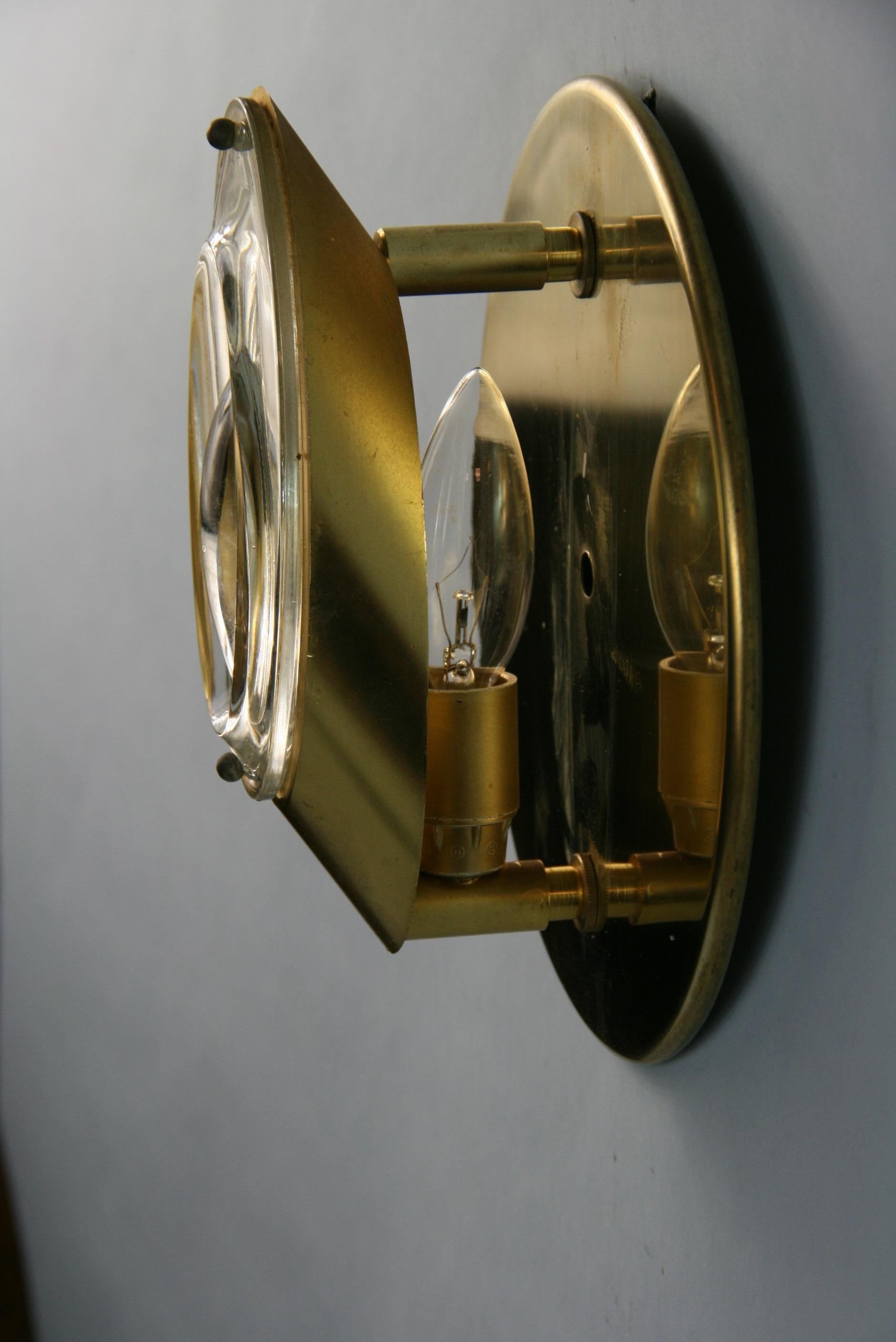 1960 Pair Brass and Glass Lenses Sconces Attributed to Stilnovo 2 Pair Available For Sale 1