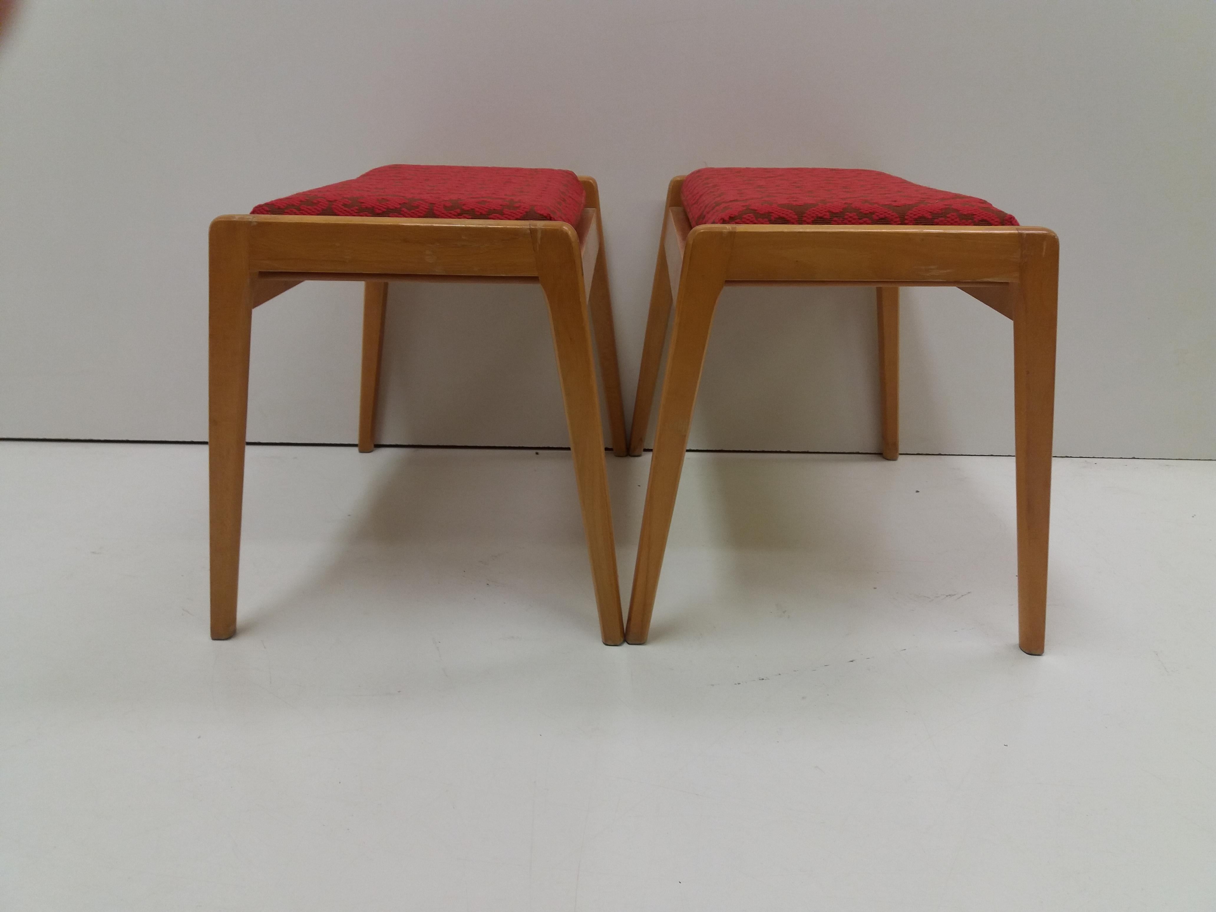 Upholstery 1960 Pair of Beech ULUV Stools, Czechoslovakia For Sale