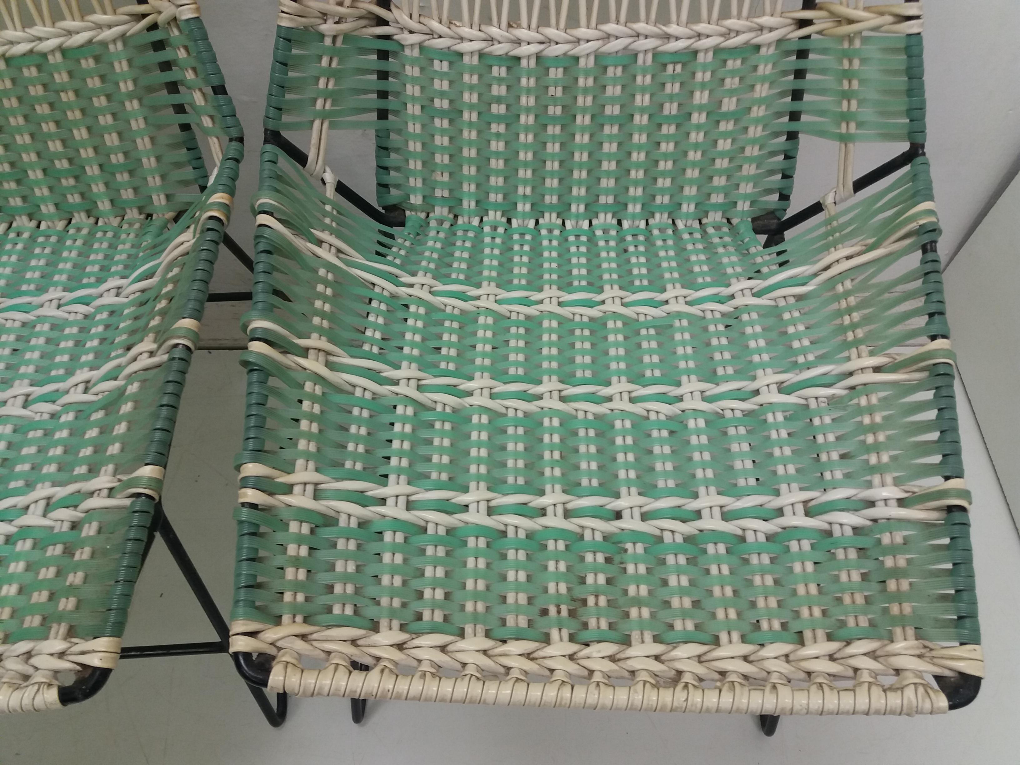 1960 Pair of Braided Armchairs + Vertex Table, Czechoslovakia In Good Condition For Sale In Praha, CZ