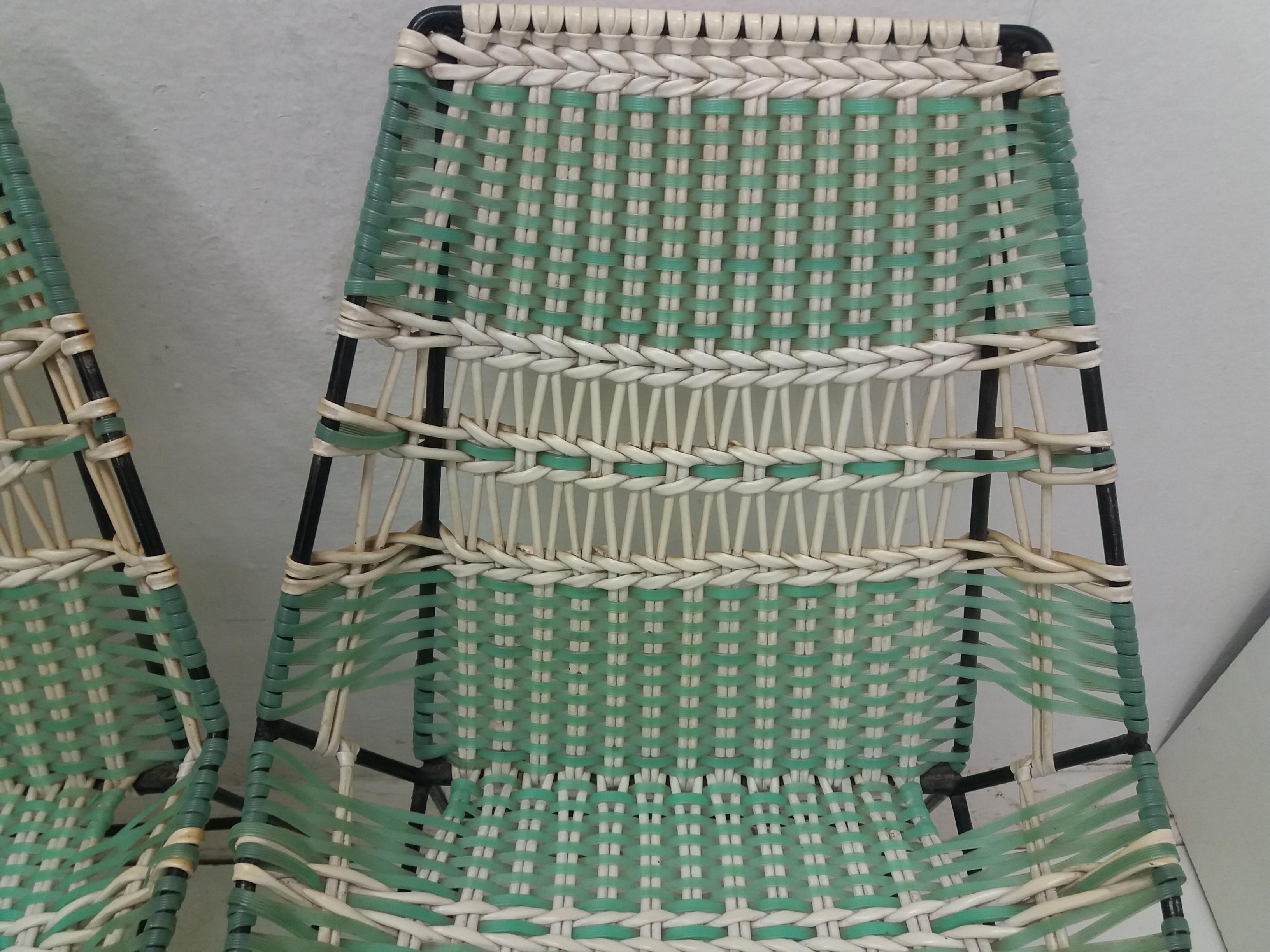 Mid-20th Century 1960 Pair of Braided Armchairs + Vertex Table, Czechoslovakia For Sale