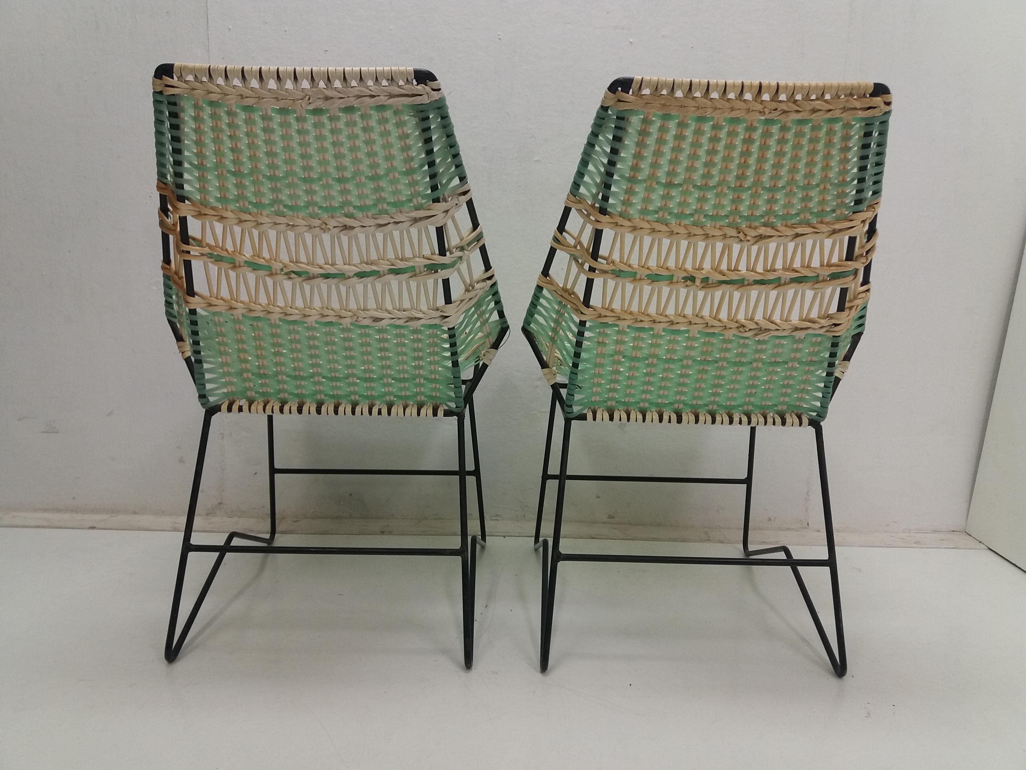 1960 Pair of Braided Armchairs + Vertex Table, Czechoslovakia For Sale 3