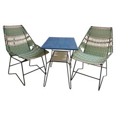 1960 Pair of Braided Armchairs + Vertex Table, Czechoslovakia
