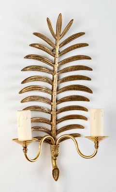 1960 Pair of Bronze "Palm" Wall Lights House Maison Honoré