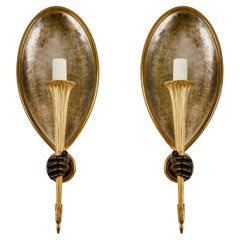 1960 Pair of Bronze Torchiere Wall Lights Maison Jansen