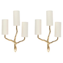 1960 Pareja de apliques de bronce de Félix Agostini para Maison Arlus