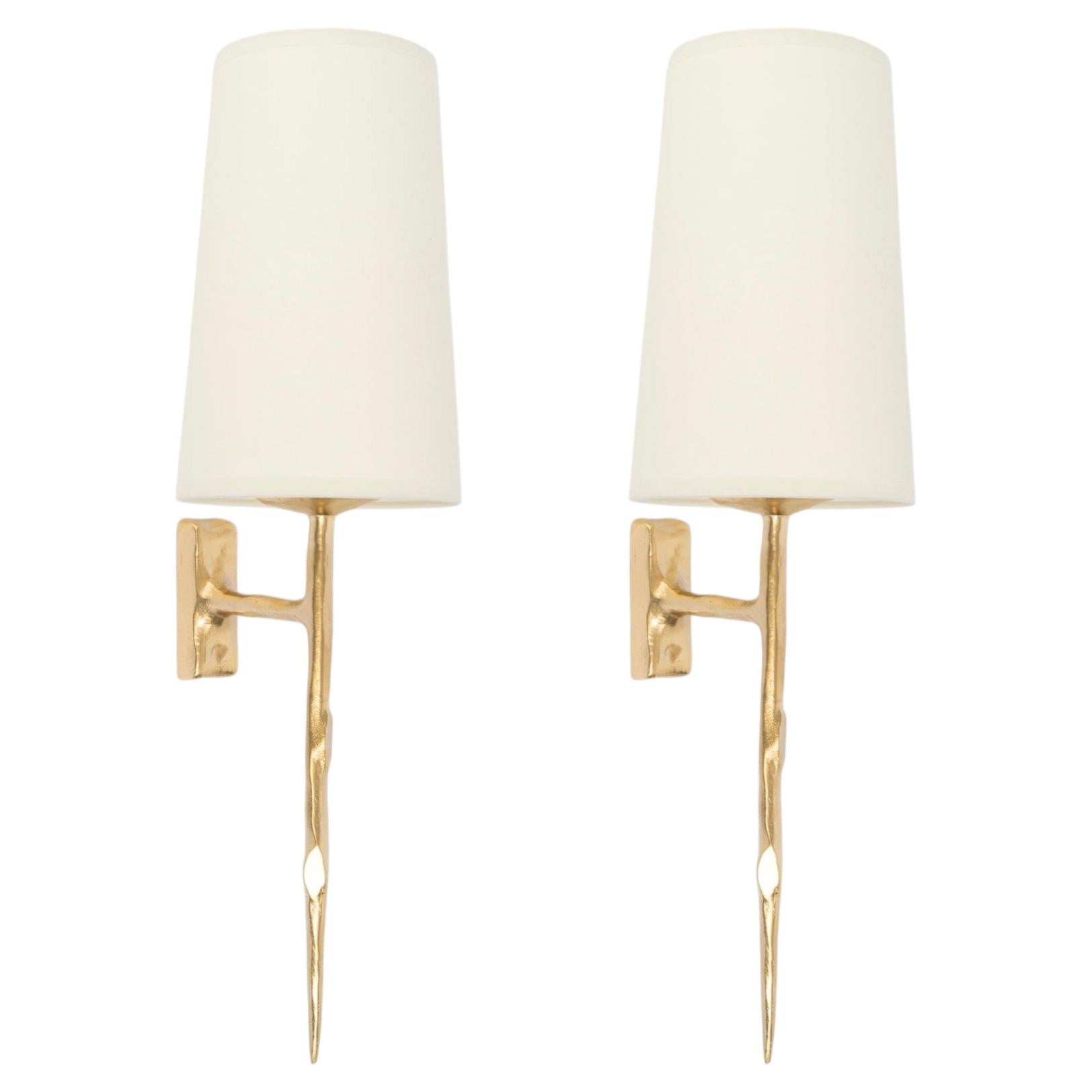1960 Pair of bronze wall lights for Maison Arlus