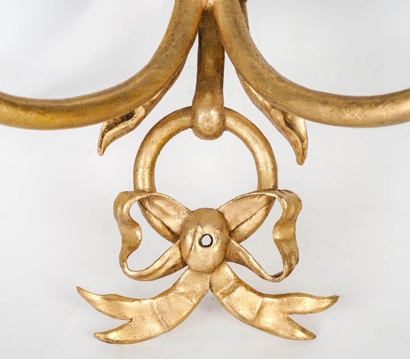 Mid-20th Century 1960 Pair of bronze wall lights Maison Baguès For Sale