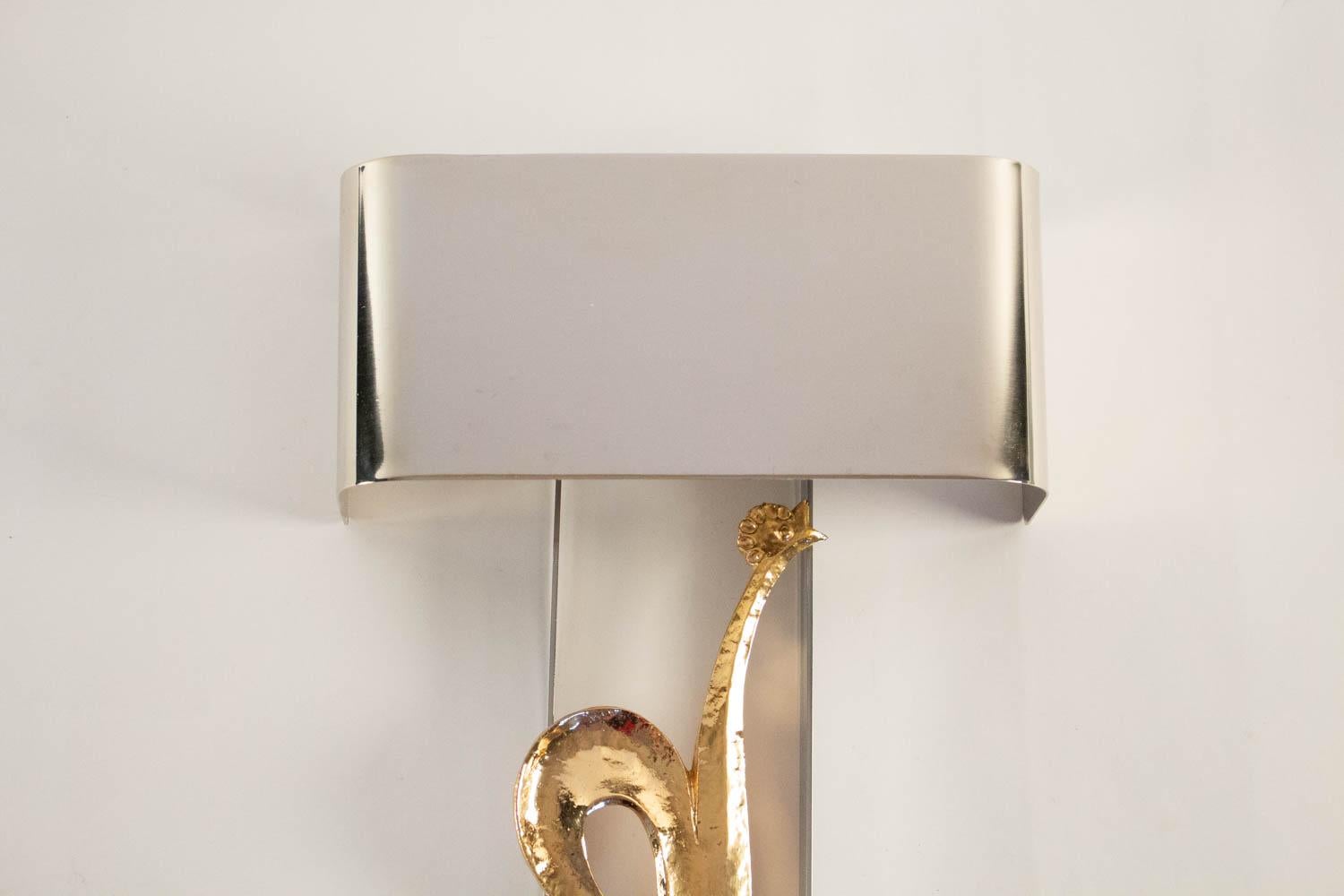 1960 Pair of gilt bronze and silvered sconces from the Maison Charles. In Good Condition In Saint-Ouen, FR