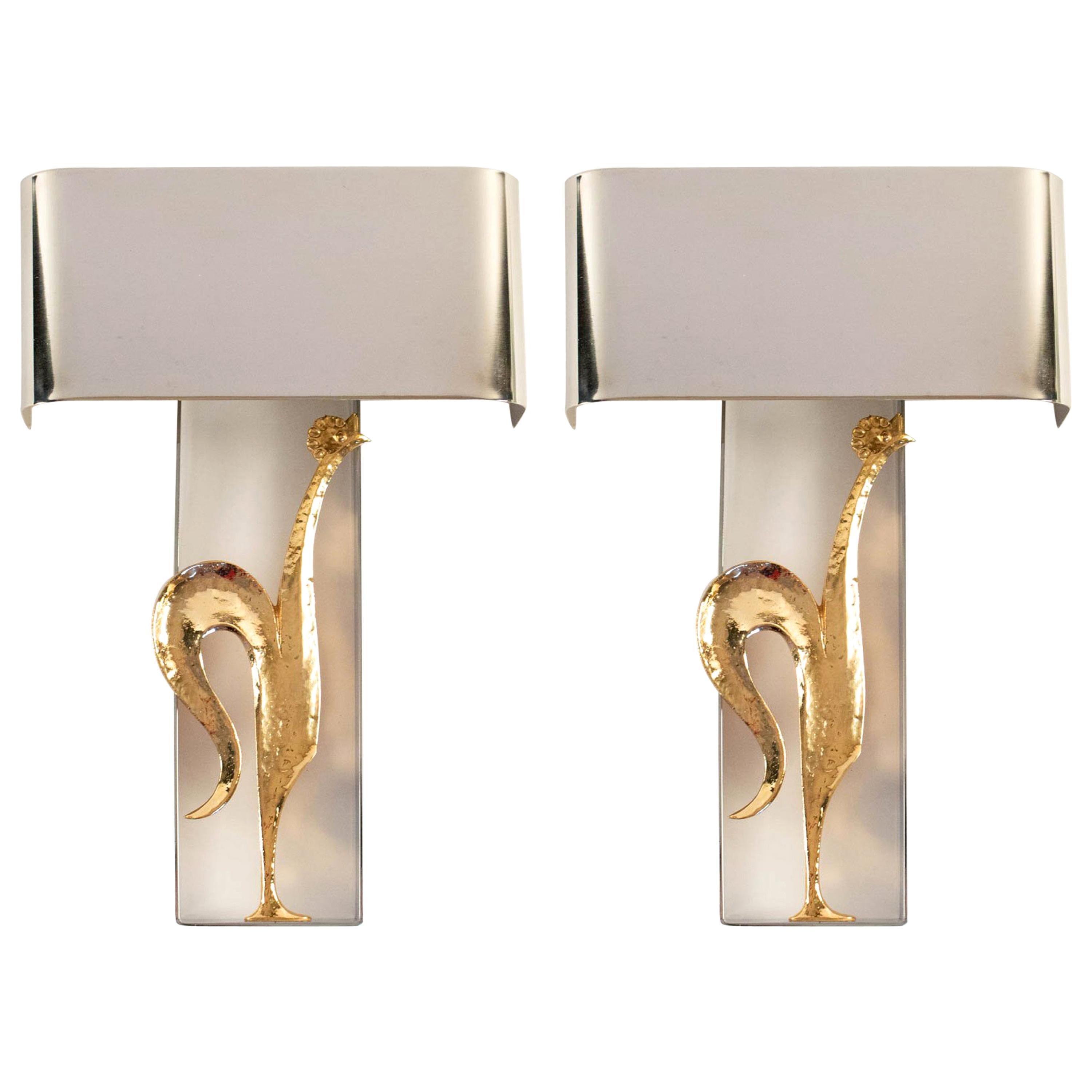 1960 Pair of gilt bronze and silvered sconces from the Maison Charles.